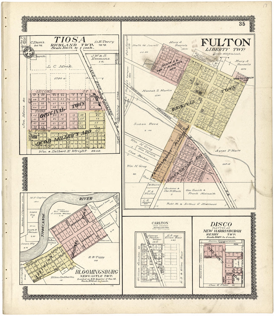 Fulton; Tiosa from Standard Atlas of Fulton County, Indiana : Including a Plat Book of the Villages, Cities and Townships of the County, Map of the State, United States and World, Patrons Directory, Reference Business … 1907 by Relic Map Company