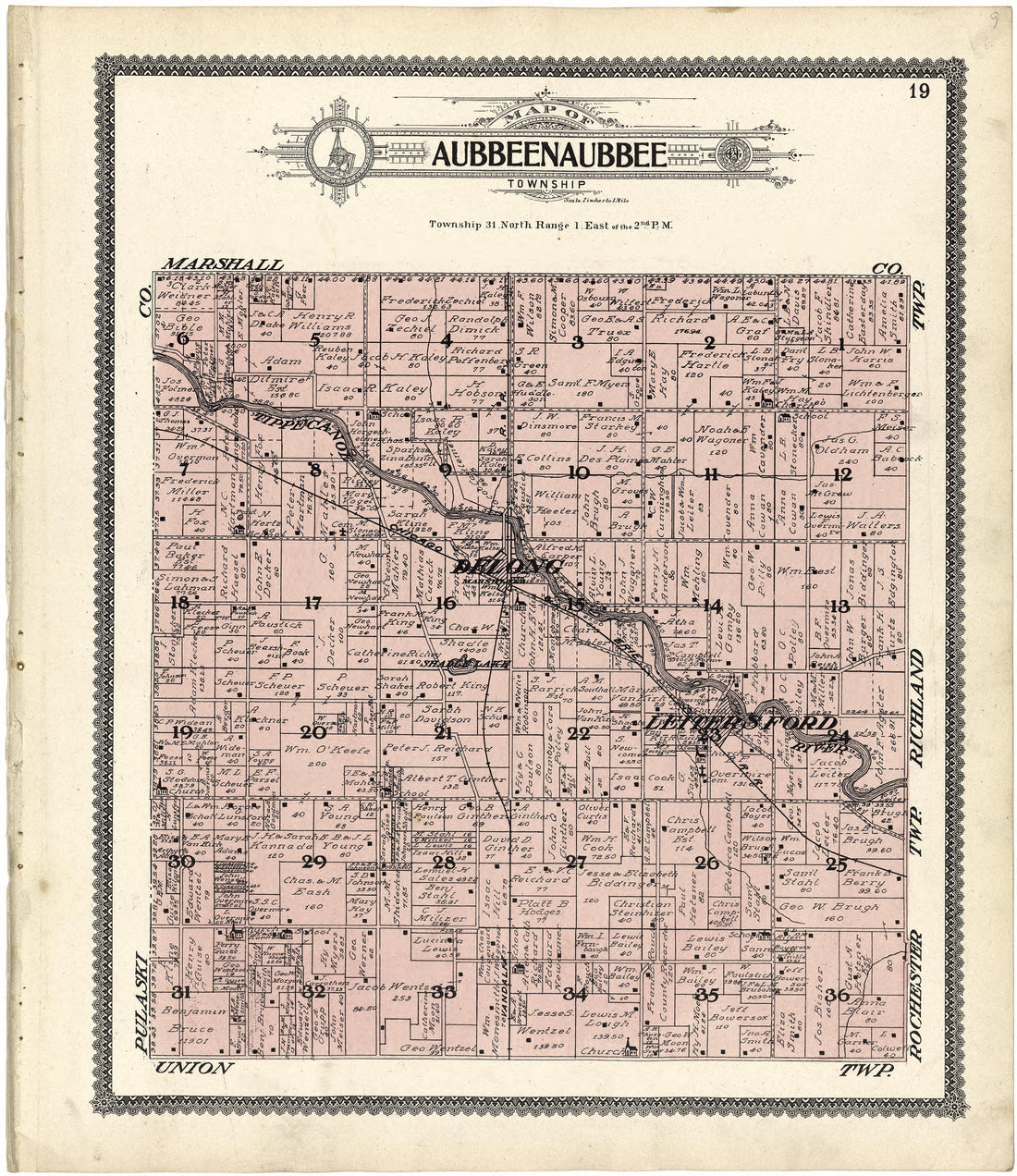 Map of Aubbeenaubbee Township from Standard Atlas of Fulton County, Indiana : Including a Plat Book of the Villages, Cities and Townships of the County, Map of the State, United States and World, Patrons Directory, Reference Business … 1907 by Relic Map Company