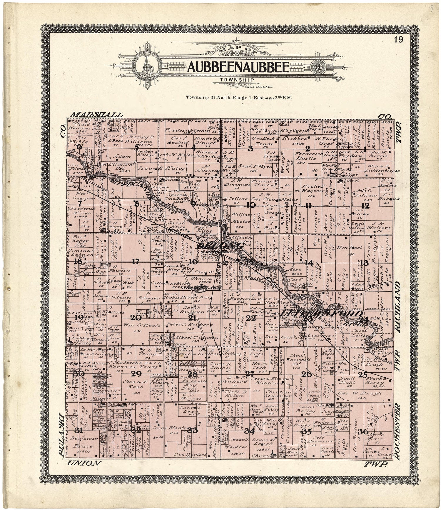 Map of Aubbeenaubbee Township from Standard Atlas of Fulton County, Indiana : Including a Plat Book of the Villages, Cities and Townships of the County, Map of the State, United States and World, Patrons Directory, Reference Business … 1907 by Relic Map Company