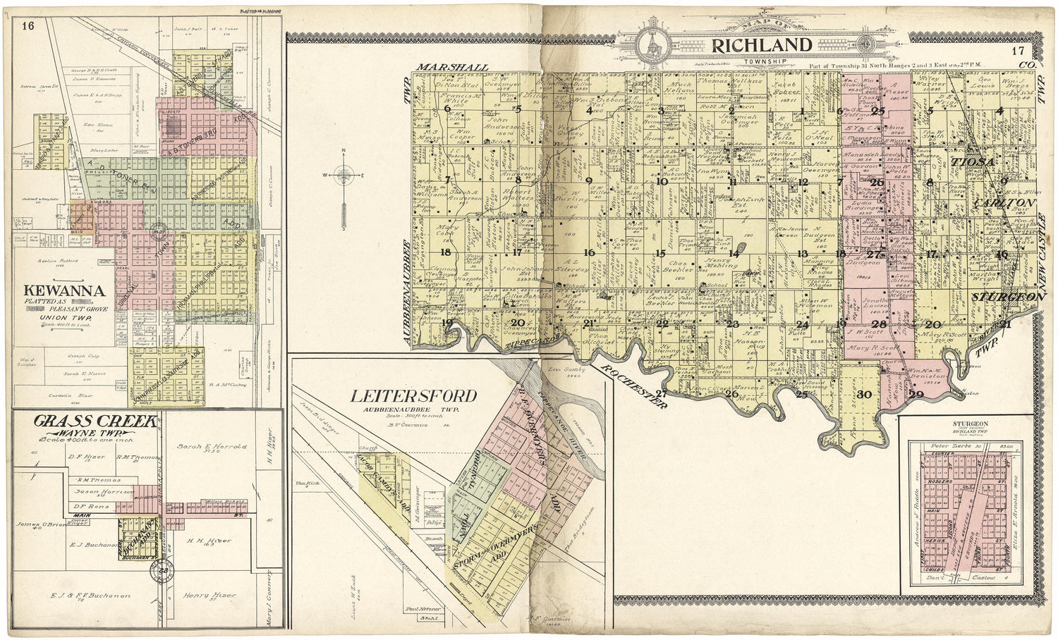 Map of Richland Township from Standard Atlas of Fulton County, Indiana : Including a Plat Book of the Villages, Cities and Townships of the County, Map of the State, United States and World, Patrons Directory, Reference Business … 1907 by Relic Map Company