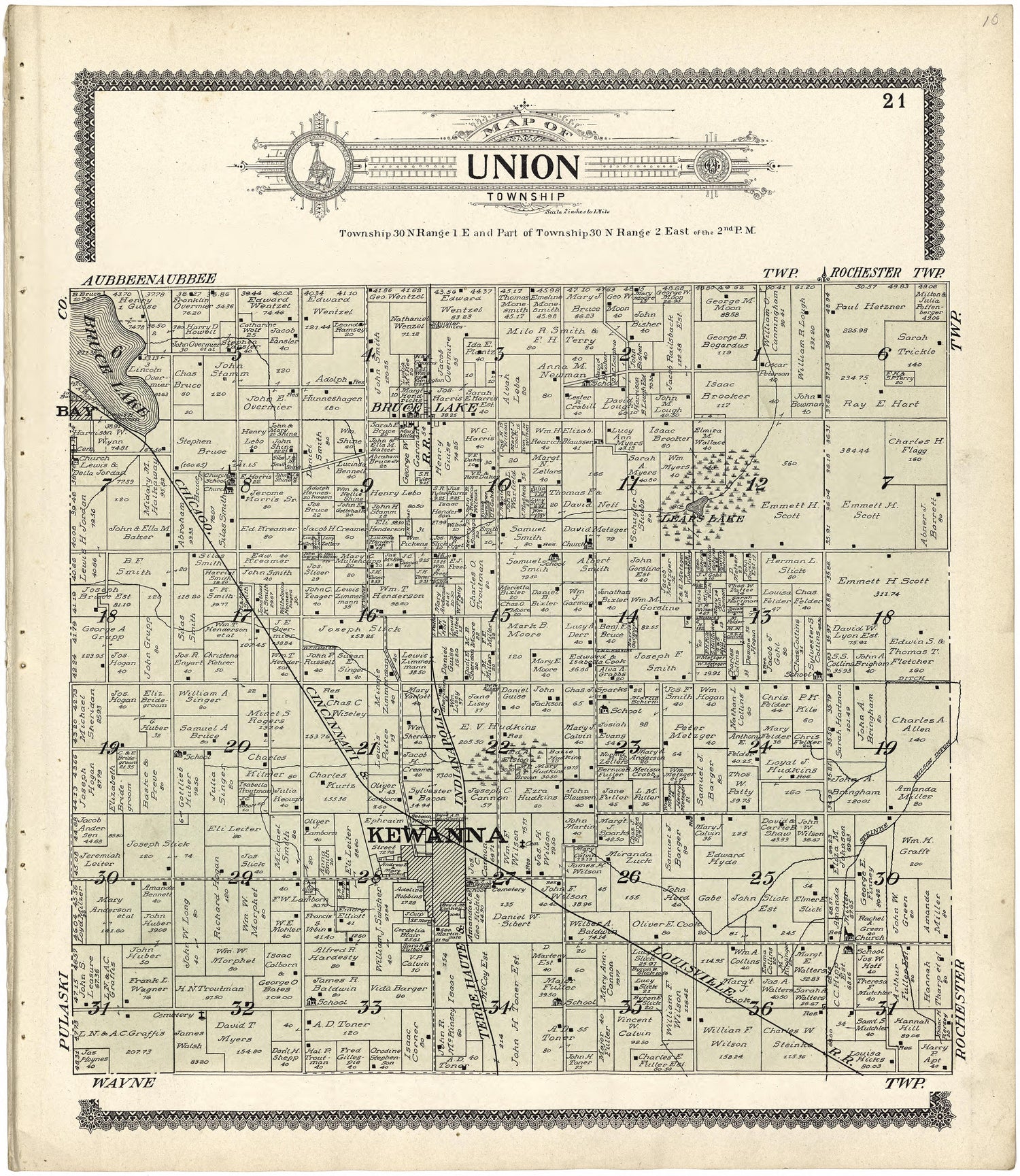 Map of Union Township from Standard Atlas of Fulton County, Indiana : Including a Plat Book of the Villages, Cities and Townships of the County, Map of the State, United States and World, Patrons Directory, Reference Business … 1907 by Relic Map Company