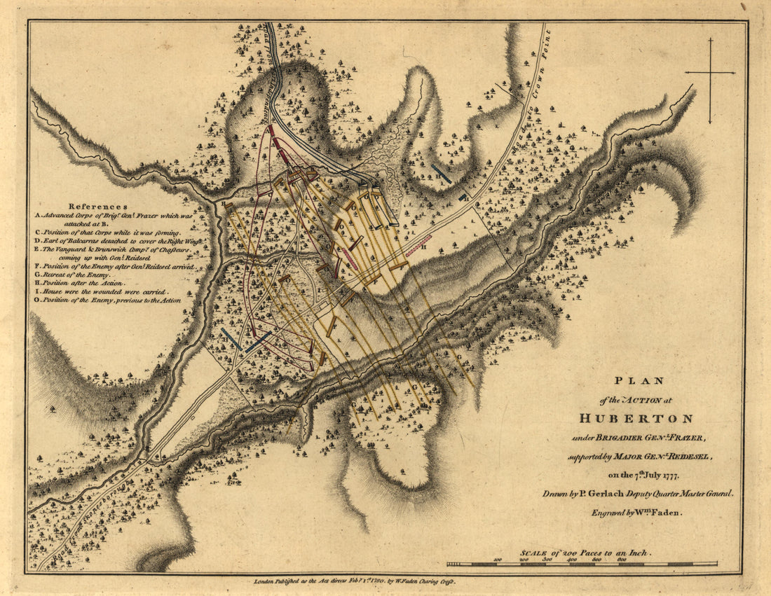 Plan of Action at Huberton, 7 July 1777 from Atlas of the Battles of the American Revolution, Together With Maps Shewing the Routes of the British and American Armies, Plans of Cities, Surveys of Harbors, &amp;c 1845 by Relic Map Company