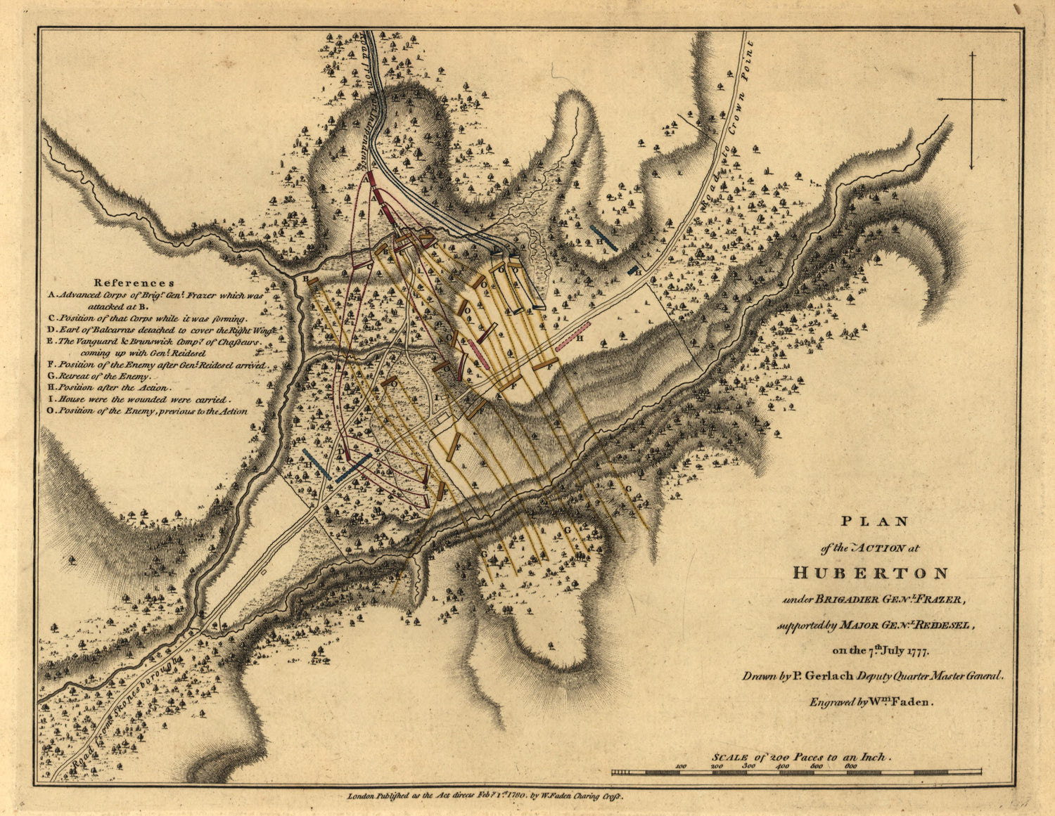 Plan of Action at Huberton, 7 July 1777 from Atlas of the Battles of the American Revolution, Together With Maps Shewing the Routes of the British and American Armies, Plans of Cities, Surveys of Harbors, &amp;c 1845 by Relic Map Company