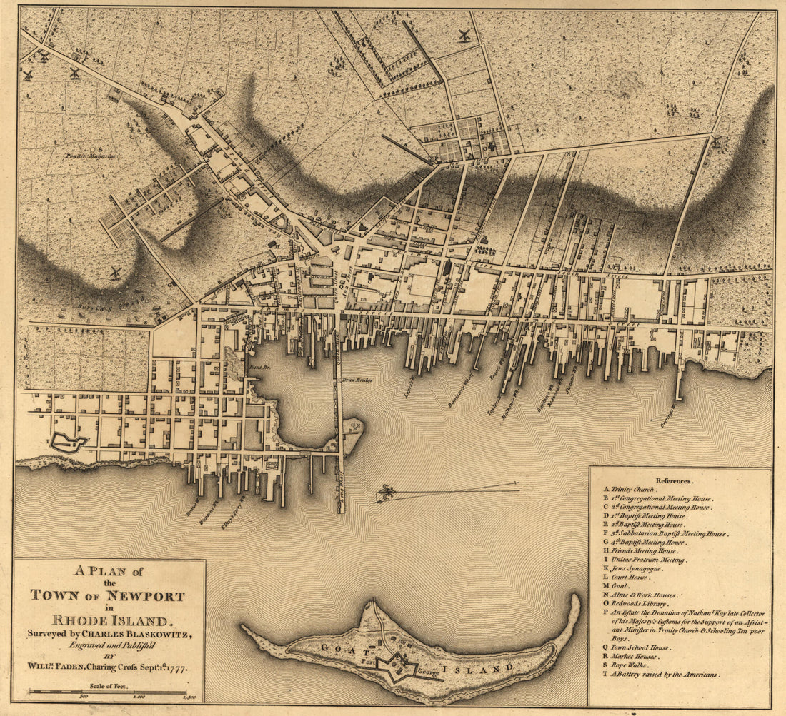Plan of Newport, Rhode Island, 1777 from Atlas of the Battles of the American Revolution, Together With Maps Shewing the Routes of the British and American Armies, Plans of Cities, Surveys of Harbors, &amp;c 1845 by Relic Map Company