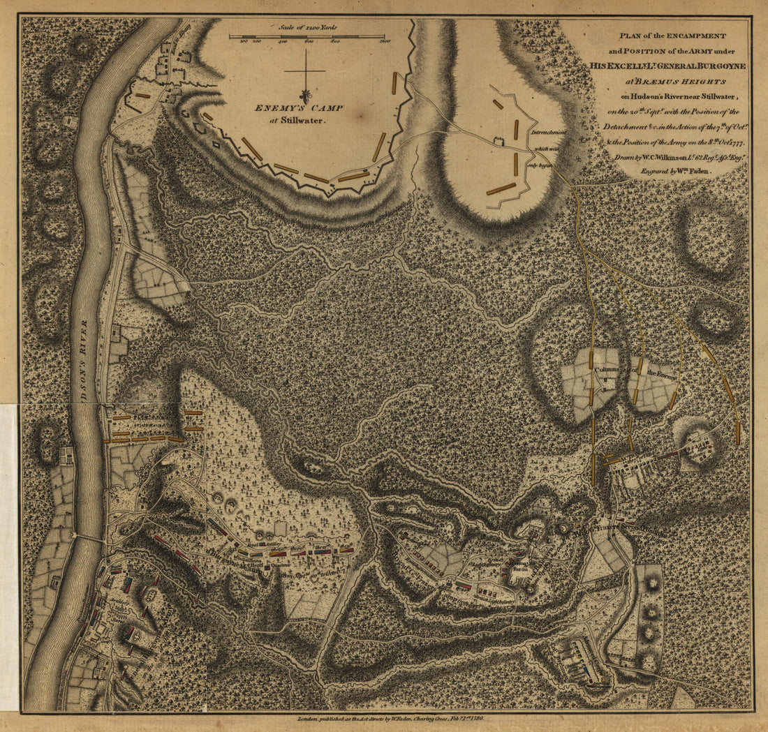 Plan of Position of Army Under Gen. Burgoyne, 8 October 1777 from Atlas of the Battles of the American Revolution, Together With Maps Shewing the Routes of the British and American Armies, Plans of Cities, Surveys of Harbors, &amp;c 1845 by Relic Map Company