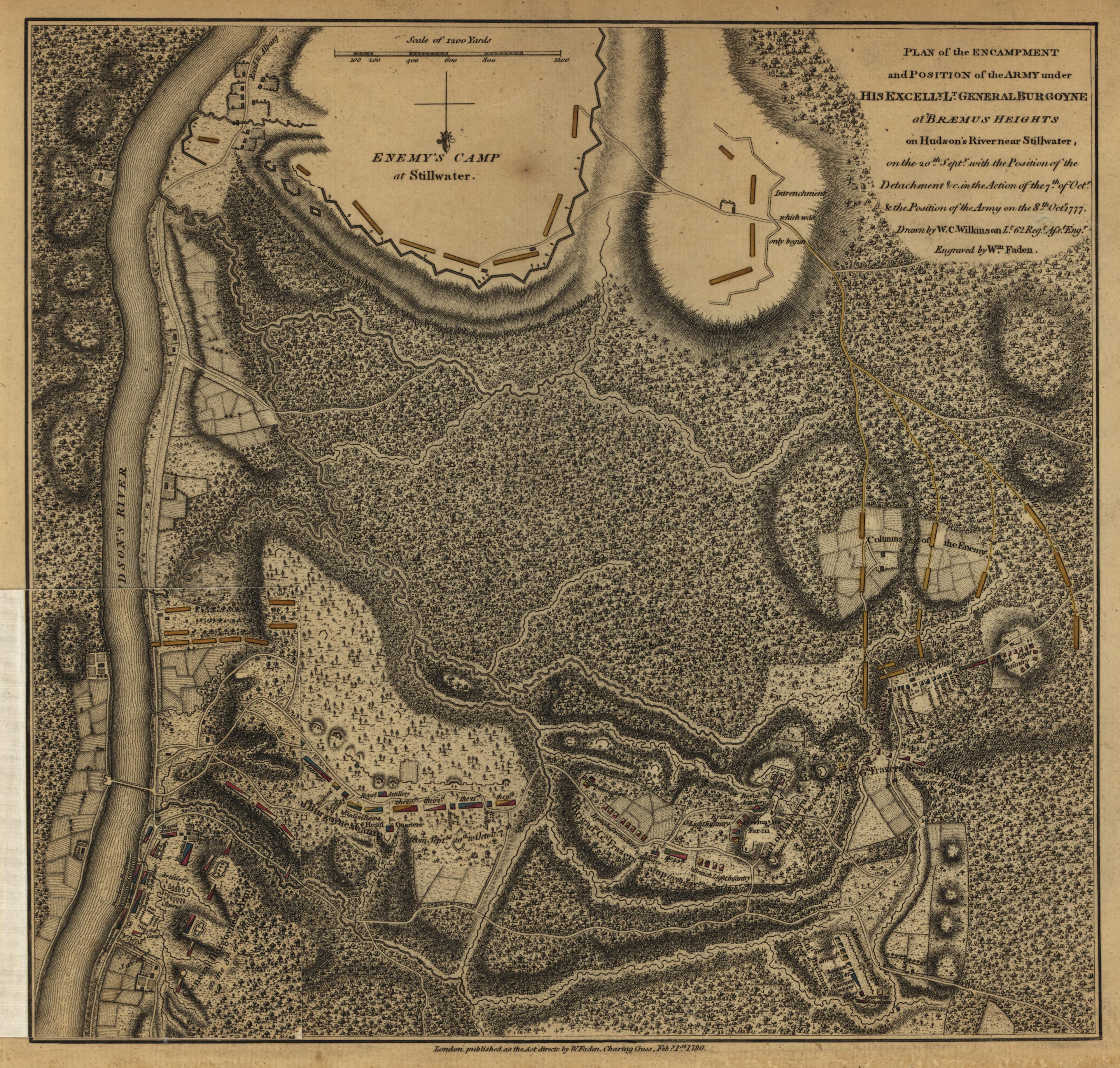 Plan of Position of Army Under Gen. Burgoyne, 8 October 1777 from Atlas of the Battles of the American Revolution, Together With Maps Shewing the Routes of the British and American Armies, Plans of Cities, Surveys of Harbors, &amp;c 1845 by Relic Map Company
