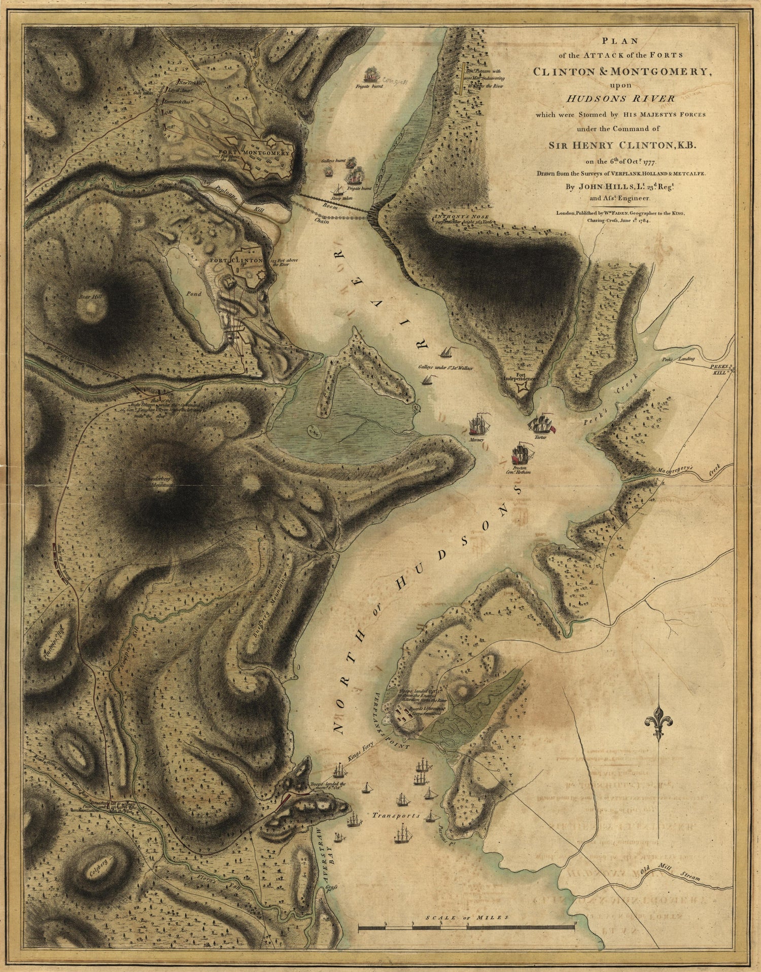 Plan of Attack of Forts Clinton &amp; Montgomery, 6 October 1777 from Atlas of the Battles of the American Revolution, Together With Maps Shewing the Routes of the British and American Armies, Plans of Cities, Surveys of Harbors, &amp;c 1845 by Relic Map Company