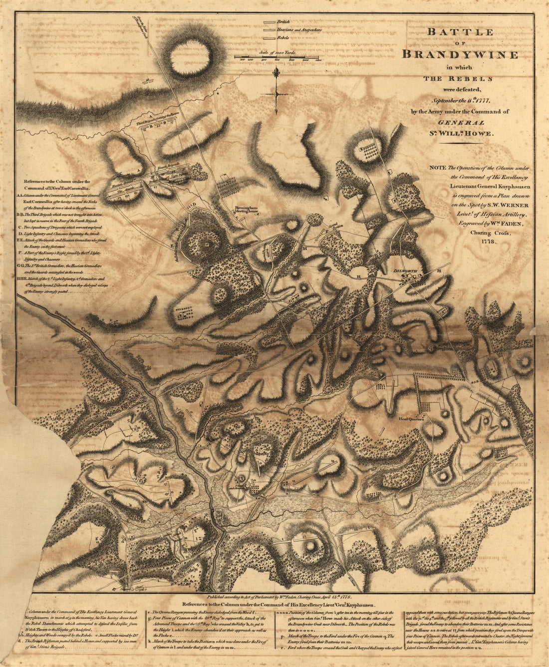 Battle of Brandywine, 11 September 1777 from Atlas of the Battles of the American Revolution, Together With Maps Shewing the Routes of the British and American Armies, Plans of Cities, Surveys of Harbors, &amp;c 1845 by Relic Map Company