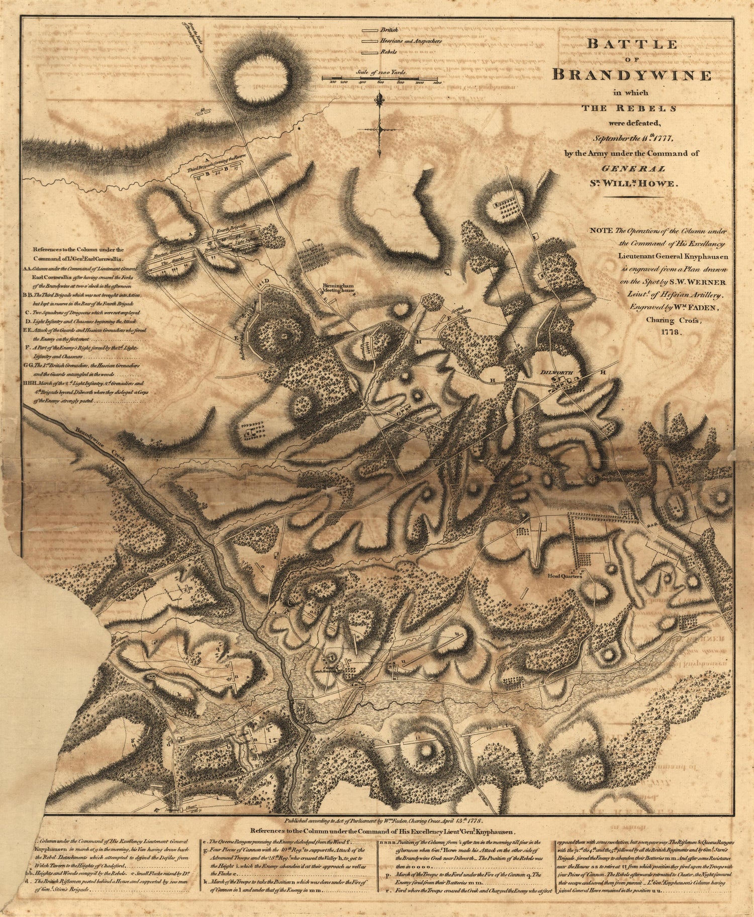 Battle of Brandywine, 11 September 1777 from Atlas of the Battles of the American Revolution, Together With Maps Shewing the Routes of the British and American Armies, Plans of Cities, Surveys of Harbors, &amp;c 1845 by Relic Map Company