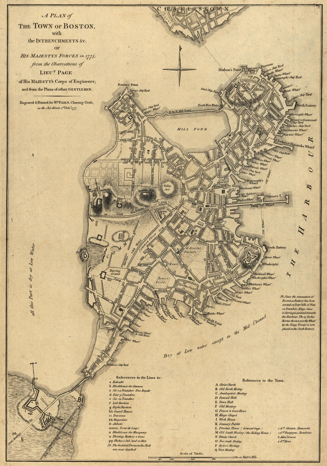 Plan of Boston, 1775 from Atlas of the Battles of the American Revolution, Together With Maps Shewing the Routes of the British and American Armies, Plans of Cities, Surveys of Harbors, &amp;c 1845 by Relic Map Company