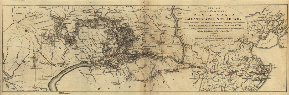Plan of Provinces of Pennsylvania and New Jersey from Atlas of the Battles of the American Revolution, Together With Maps Shewing the Routes of the British and American Armies, Plans of Cities, Surveys of Harbors, &amp;c 1845 by Relic Map Company