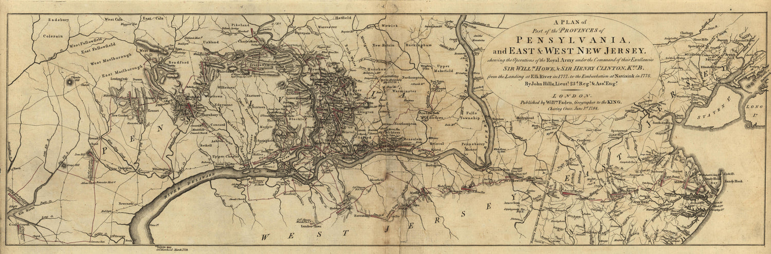 Plan of Provinces of Pennsylvania and New Jersey from Atlas of the Battles of the American Revolution, Together With Maps Shewing the Routes of the British and American Armies, Plans of Cities, Surveys of Harbors, &amp;c 1845 by Relic Map Company