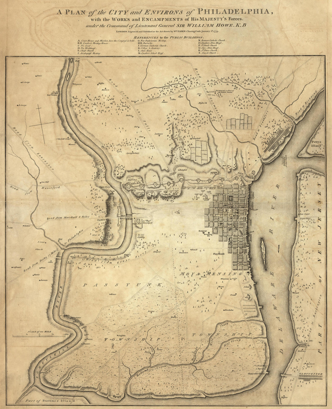Plan of City and Environs of Philadelphia, 1779 from Atlas of the Battles of the American Revolution, Together With Maps Shewing the Routes of the British and American Armies, Plans of Cities, Surveys of Harbors, &amp;c 1845 by Relic Map Company