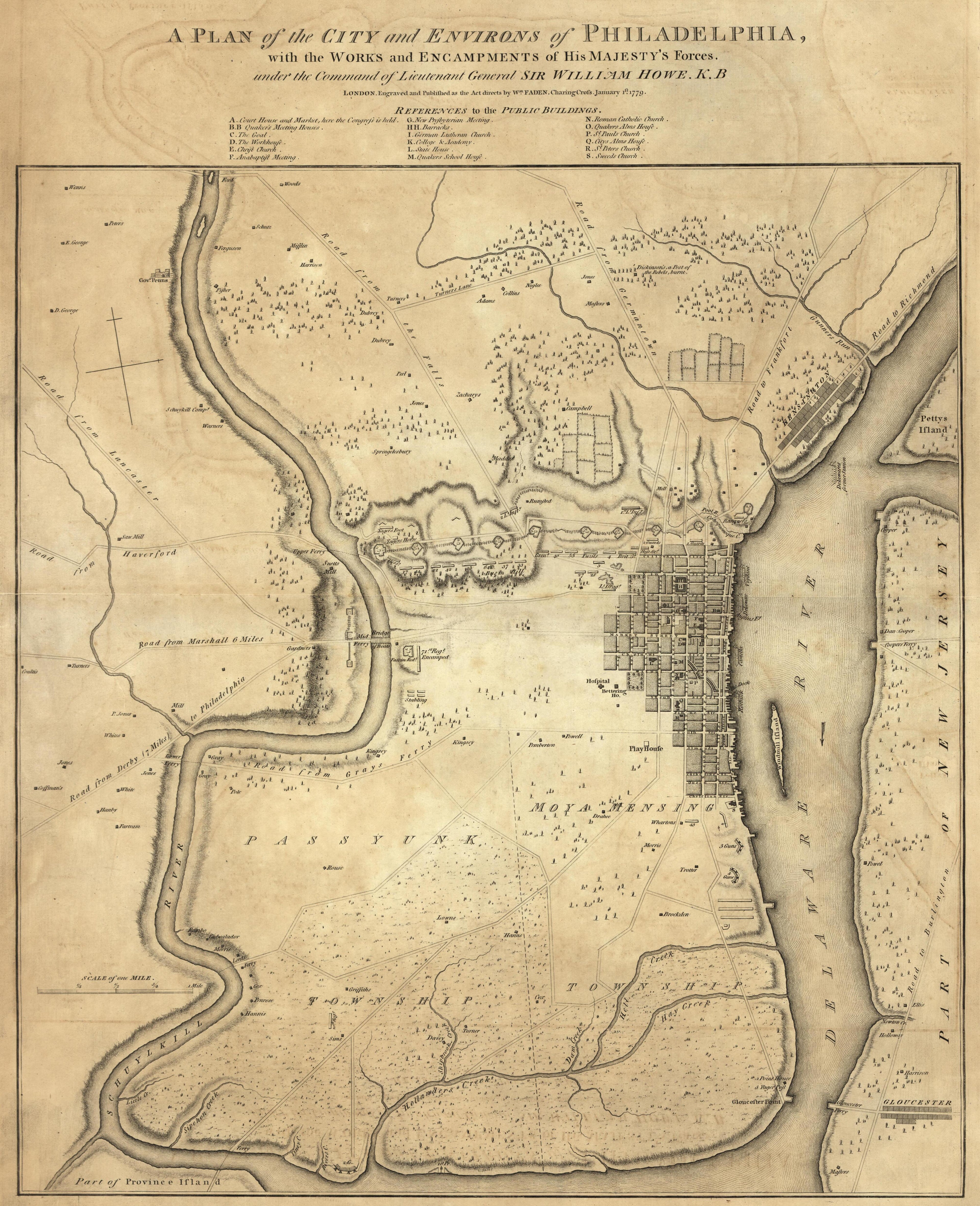 Plan of City and Environs of Philadelphia, 1779 from Atlas of the Battles of the American Revolution, Together With Maps Shewing the Routes of the British and American Armies, Plans of Cities, Surveys of Harbors, &amp;c 1845 by Relic Map Company