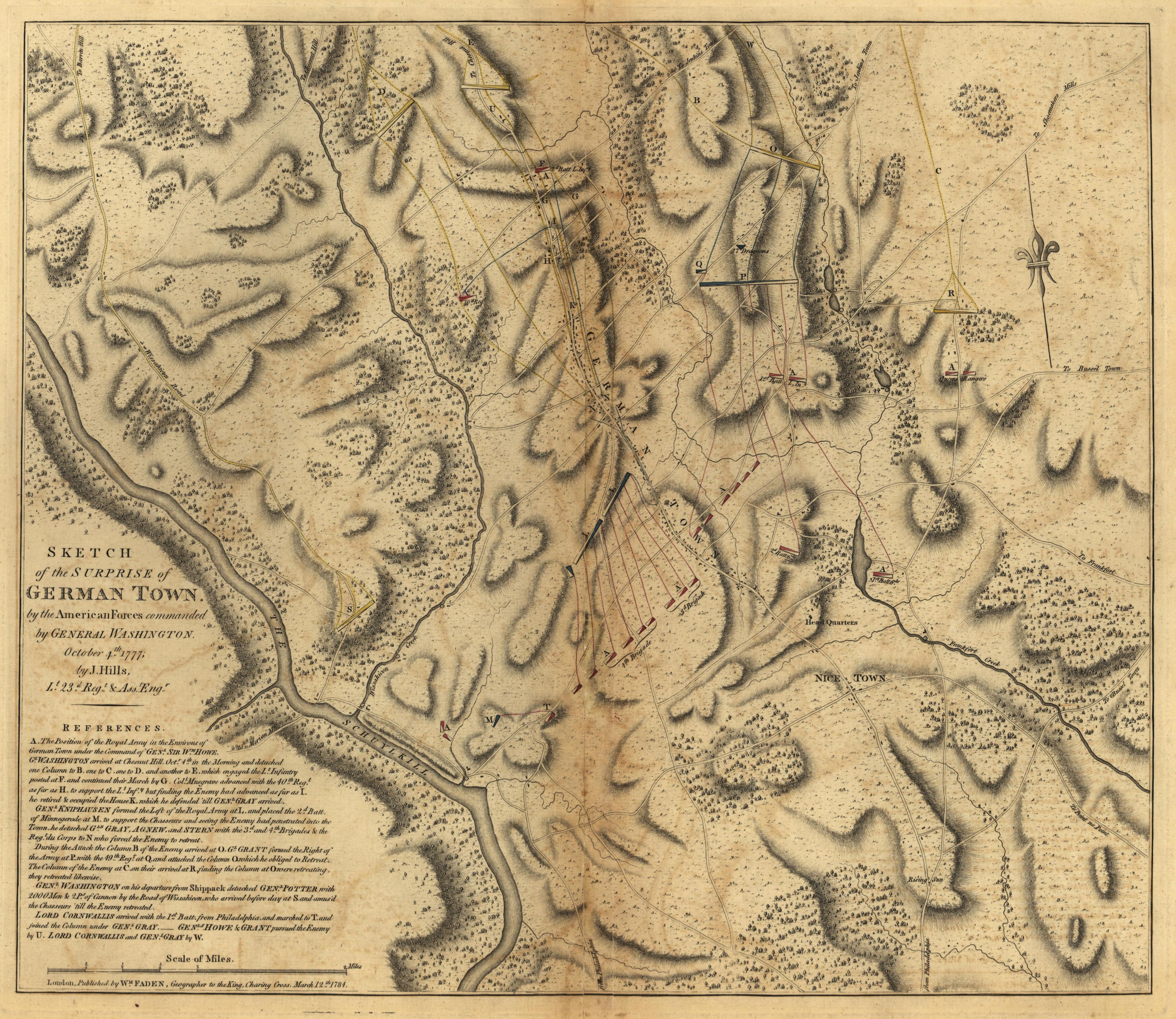 Sketch of Surprize of Germantown, 4 October 1777 from Atlas of the Battles of the American Revolution, Together With Maps Shewing the Routes of the British and American Armies, Plans of Cities, Surveys of Harbors, &amp;c 1845 by Relic Map Company