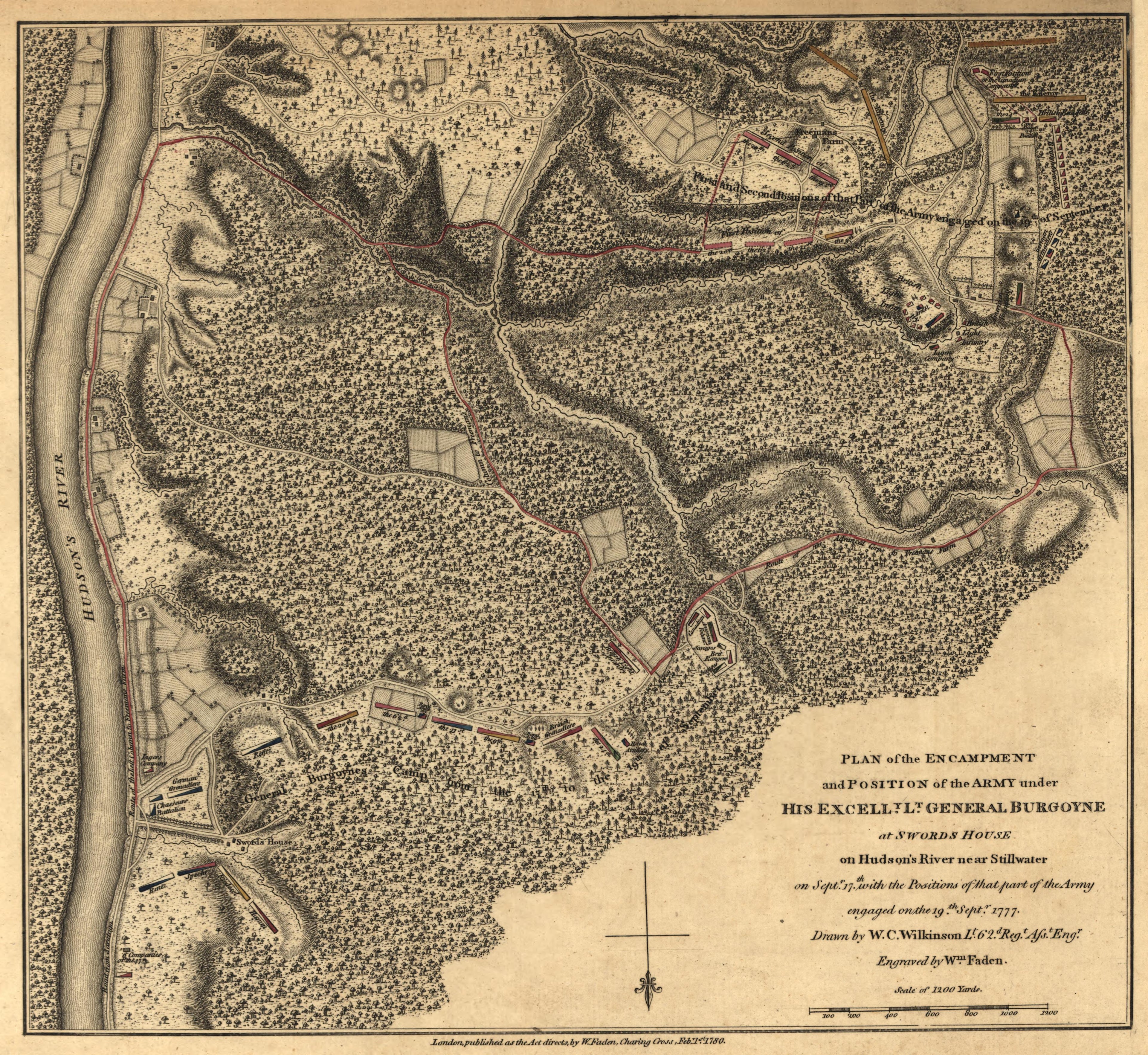 Plan of Position of Army Under Gen. Burgoyne, 17 &amp; 19 September 1777 (1st &amp; 2nd Positions) from Atlas of the Battles of the American Revolution, Together With Maps Shewing the Routes of the British and American Armies, Plans of Cities, Surveys of Harb... by Relic Map Company