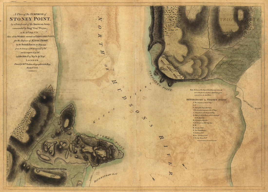 Surprise of Stoney Point, 15 July 1779 from Atlas of the Battles of the American Revolution, Together With Maps Shewing the Routes of the British and American Armies, Plans of Cities, Surveys of Harbors, &amp;c 1845 by Relic Map Company