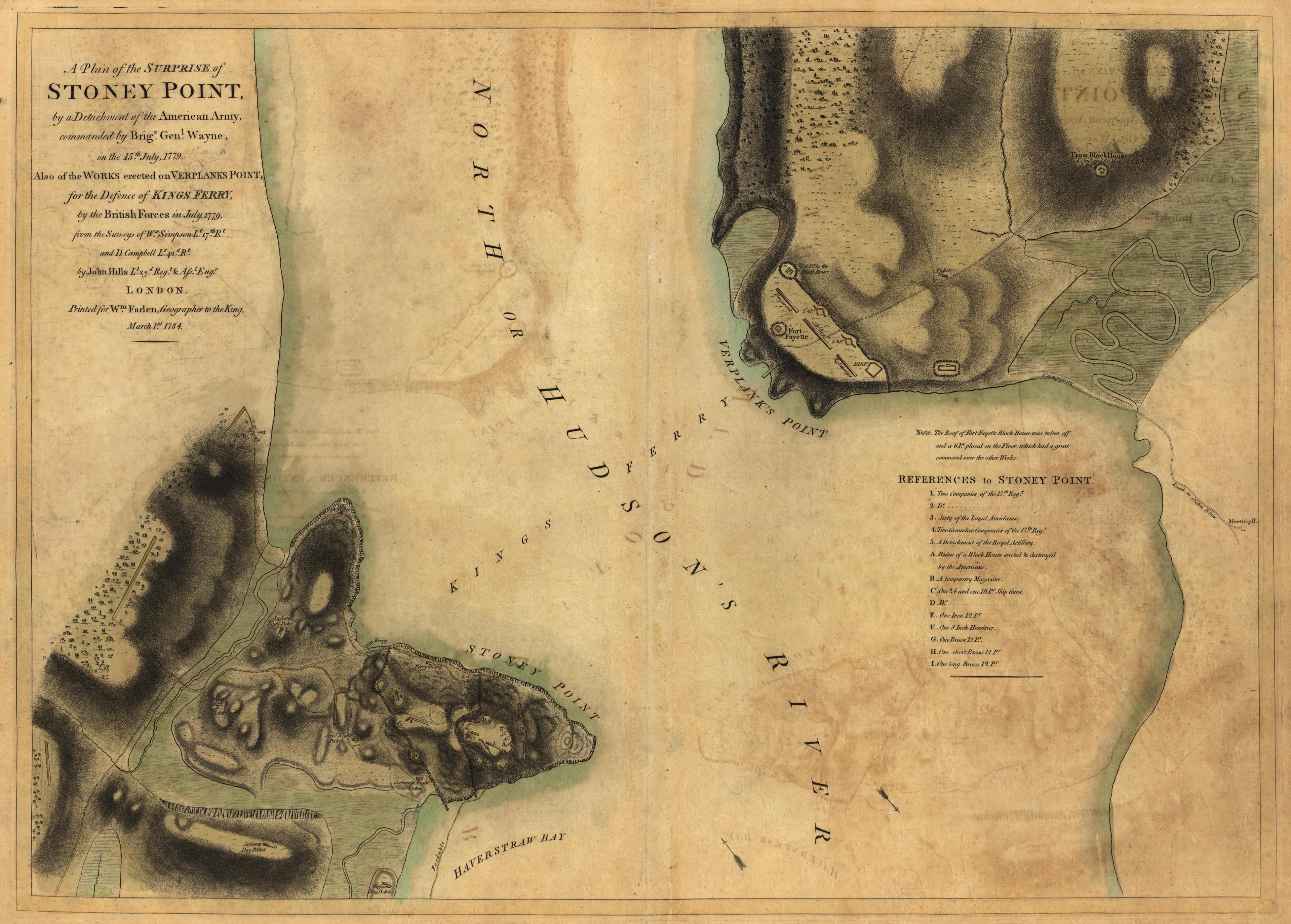 Surprise of Stoney Point, 15 July 1779 from Atlas of the Battles of the American Revolution, Together With Maps Shewing the Routes of the British and American Armies, Plans of Cities, Surveys of Harbors, &amp;c 1845 by Relic Map Company