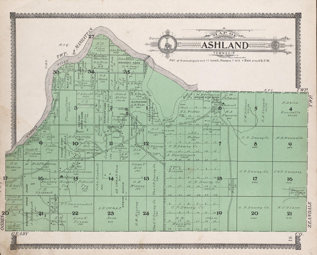 Map of Ashland Township from Standard Atlas of Riley County, Kansas : Including a Plat Book of the Villages, Cities and Townships of the County, Map of the State, United States and World, Patrons Directory, Reference Business … 1909 by Relic Map Company