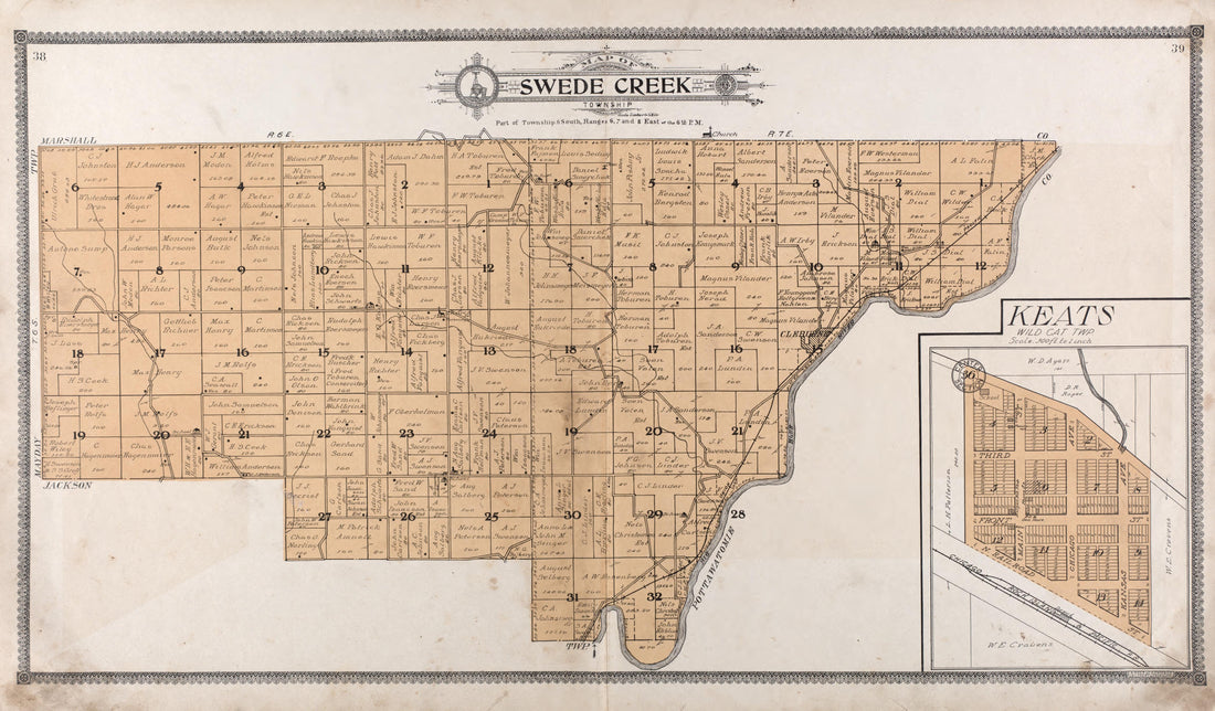 Map of Swede Creek Township - Keats from Standard Atlas of Riley County, Kansas : Including a Plat Book of the Villages, Cities and Townships of the County, Map of the State, United States and World, Patrons Directory, Reference Business … 1909 by Relic Map Company