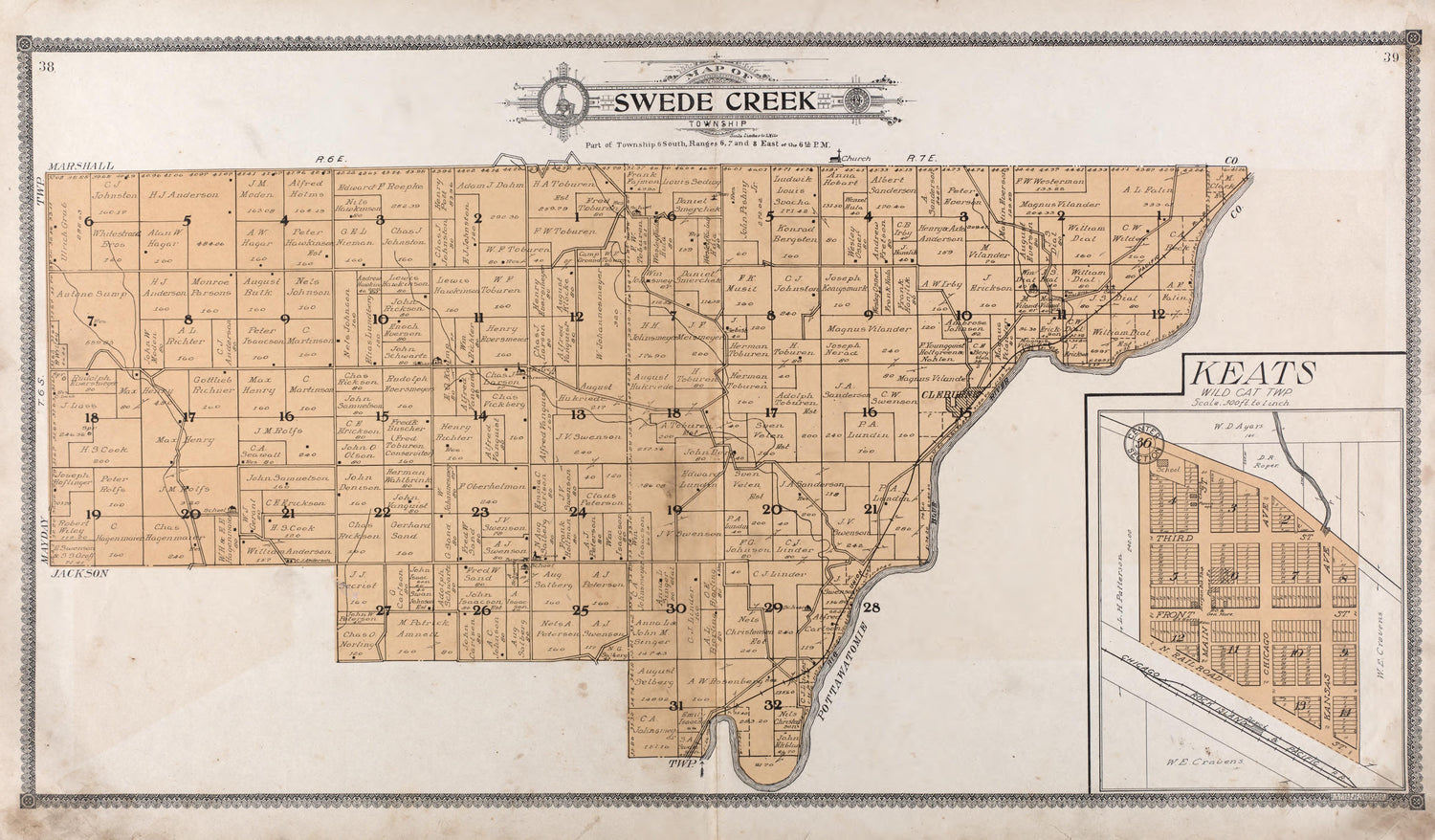 Map of Swede Creek Township - Keats from Standard Atlas of Riley County, Kansas : Including a Plat Book of the Villages, Cities and Townships of the County, Map of the State, United States and World, Patrons Directory, Reference Business … 1909 by Relic Map Company