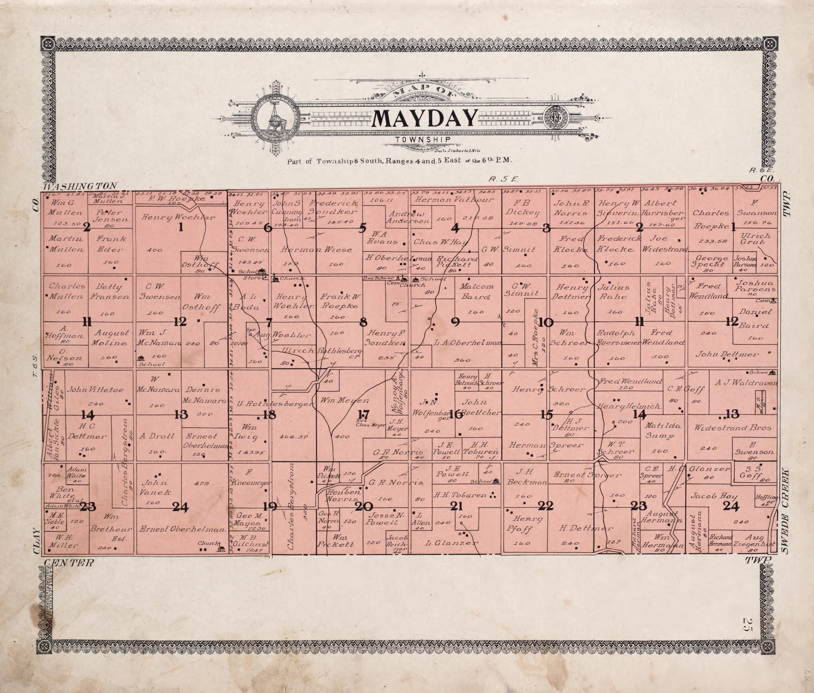 Map of Mayday Township from Standard Atlas of Riley County, Kansas : Including a Plat Book of the Villages, Cities and Townships of the County, Map of the State, United States and World, Patrons Directory, Reference Business … 1909 by Relic Map Company