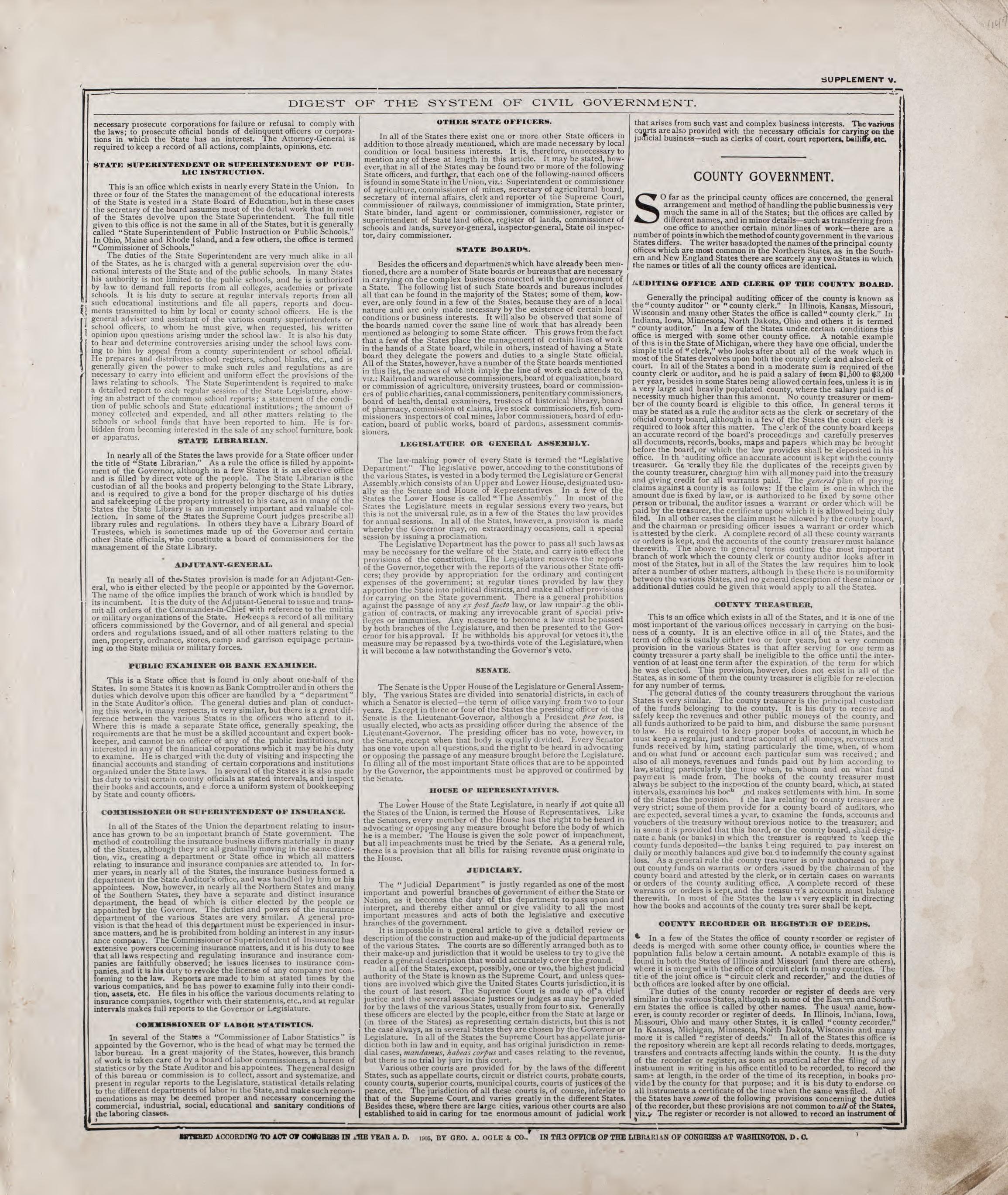 Digest of the System of Government - 3 from Standard Atlas of Riley County, Kansas : Including a Plat Book of the Villages, Cities and Townships of the County, Map of the State, United States and World, Patrons Directory, Reference Business … 1909 by Relic Map Company