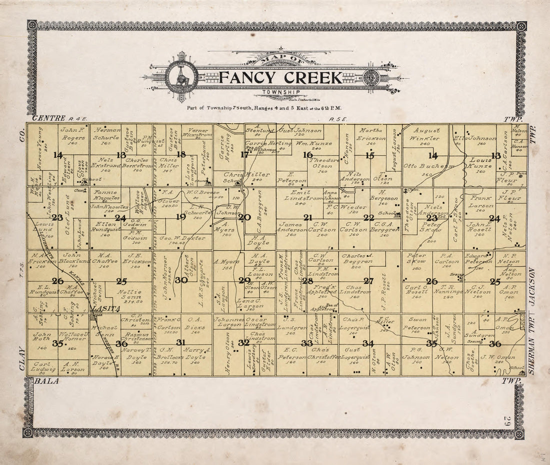 Map of Fancy Creek Township from Standard Atlas of Riley County, Kansas : Including a Plat Book of the Villages, Cities and Townships of the County, Map of the State, United States and World, Patrons Directory, Reference Business … 1909 by Relic Map Company