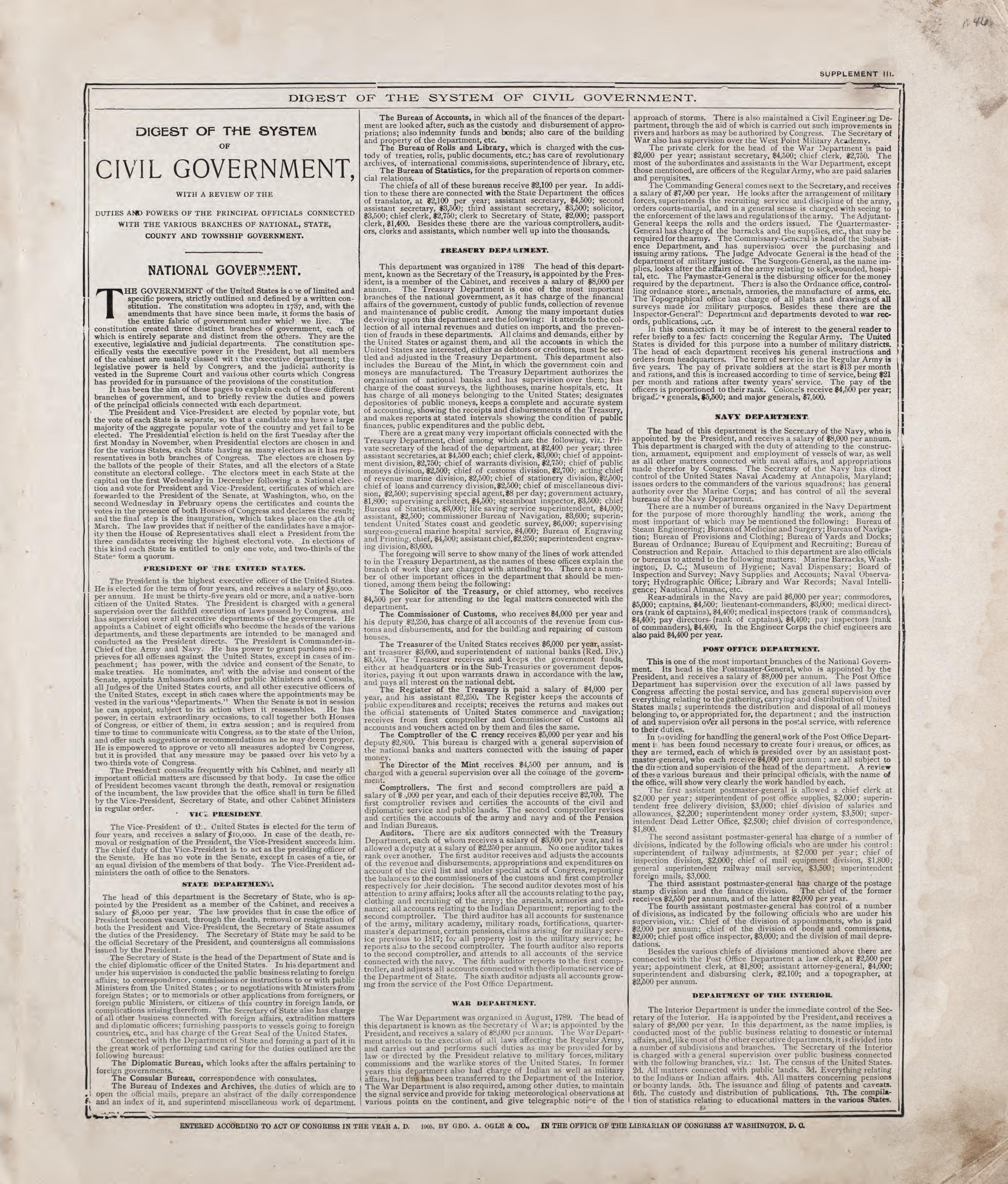 Digest of the System of Government - 1 from Standard Atlas of Riley County, Kansas : Including a Plat Book of the Villages, Cities and Townships of the County, Map of the State, United States and World, Patrons Directory, Reference Business … 1909 by Relic Map Company