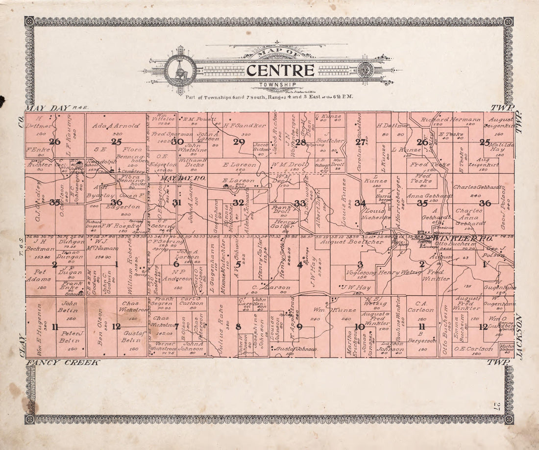 Map of Centre Township from Standard Atlas of Riley County, Kansas : Including a Plat Book of the Villages, Cities and Townships of the County, Map of the State, United States and World, Patrons Directory, Reference Business … 1909 by Relic Map Company