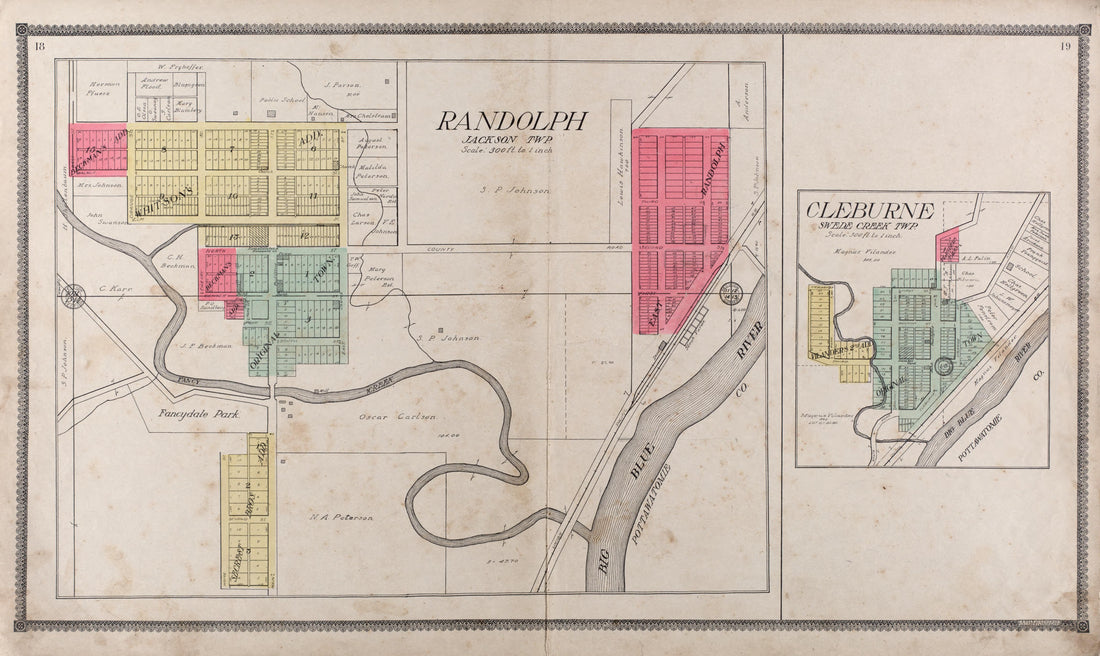 Randolph -- Cleburne from Standard Atlas of Riley County, Kansas : Including a Plat Book of the Villages, Cities and Townships of the County, Map of the State, United States and World, Patrons Directory, Reference Business … 1909 by Relic Map Company
