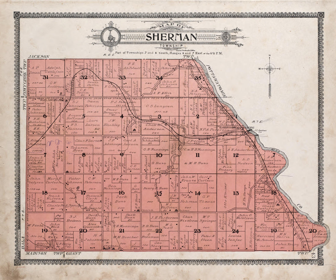 Map of Sherman Township from Standard Atlas of Riley County, Kansas : Including a Plat Book of the Villages, Cities and Townships of the County, Map of the State, United States and World, Patrons Directory, Reference Business … 1909 by Relic Map Company