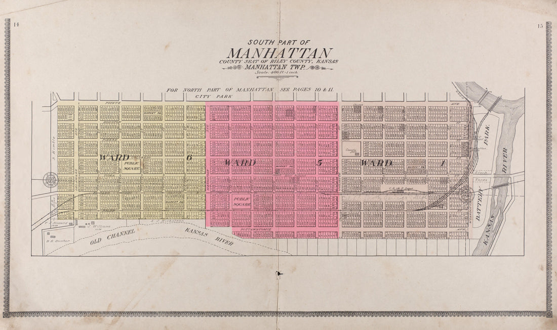 South Part of Manhattan from Standard Atlas of Riley County, Kansas : Including a Plat Book of the Villages, Cities and Townships of the County, Map of the State, United States and World, Patrons Directory, Reference Business … 1909 by Relic Map Company