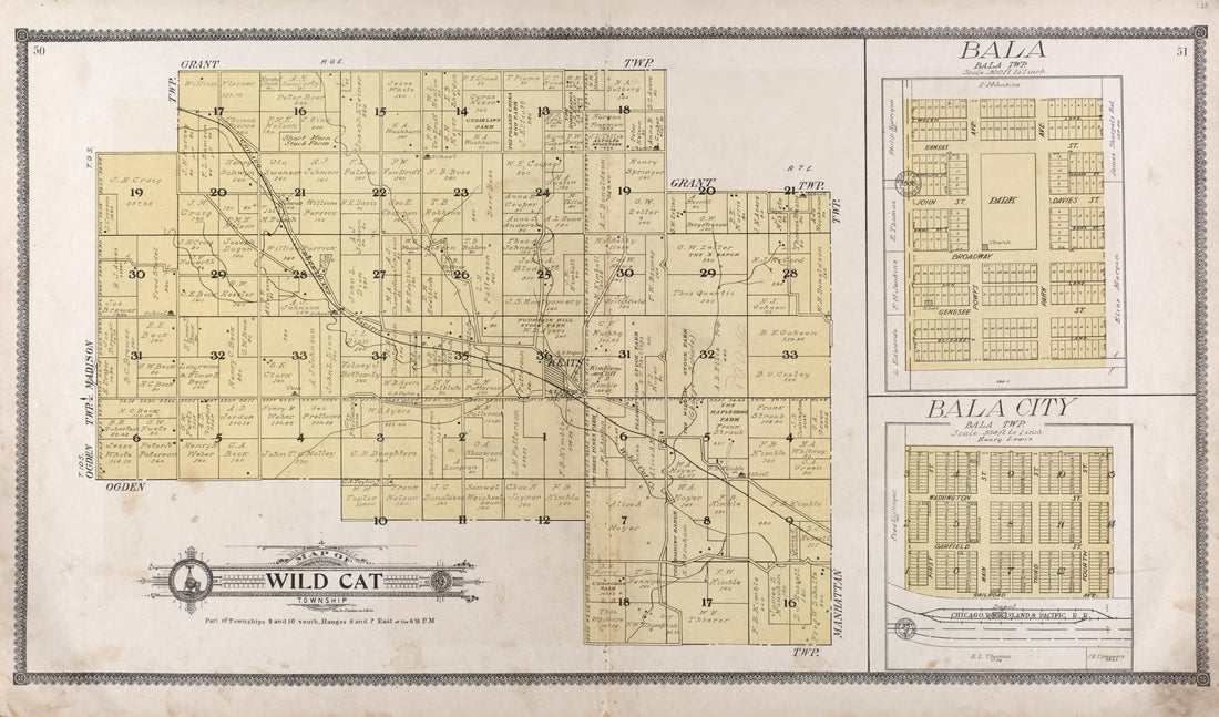 Map of Wild Cat Township -- Bala -- Bala City from Standard Atlas of Riley County, Kansas : Including a Plat Book of the Villages, Cities and Townships of the County, Map of the State, United States and World, Patrons Directory, Reference Business …... by Relic Map Company