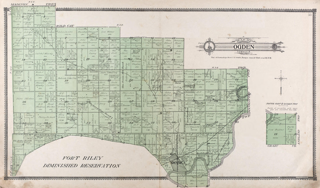 Map of Ogden Township from Standard Atlas of Riley County, Kansas : Including a Plat Book of the Villages, Cities and Townships of the County, Map of the State, United States and World, Patrons Directory, Reference Business … 1909 by Relic Map Company