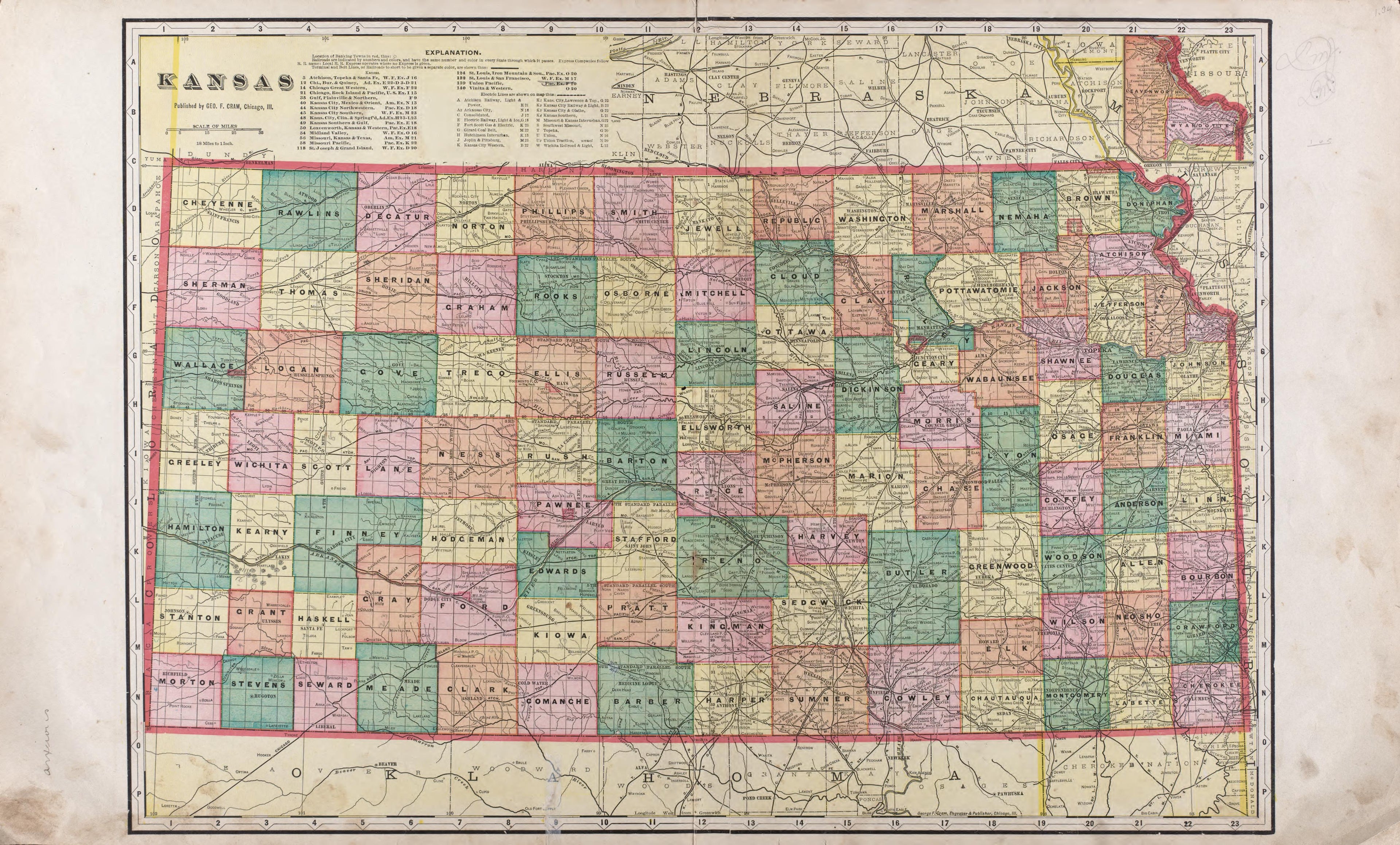 Kansas from Standard Atlas of Riley County, Kansas : Including a Plat Book of the Villages, Cities and Townships of the County, Map of the State, United States and World, Patrons Directory, Reference Business … 1909 by Relic Map Company