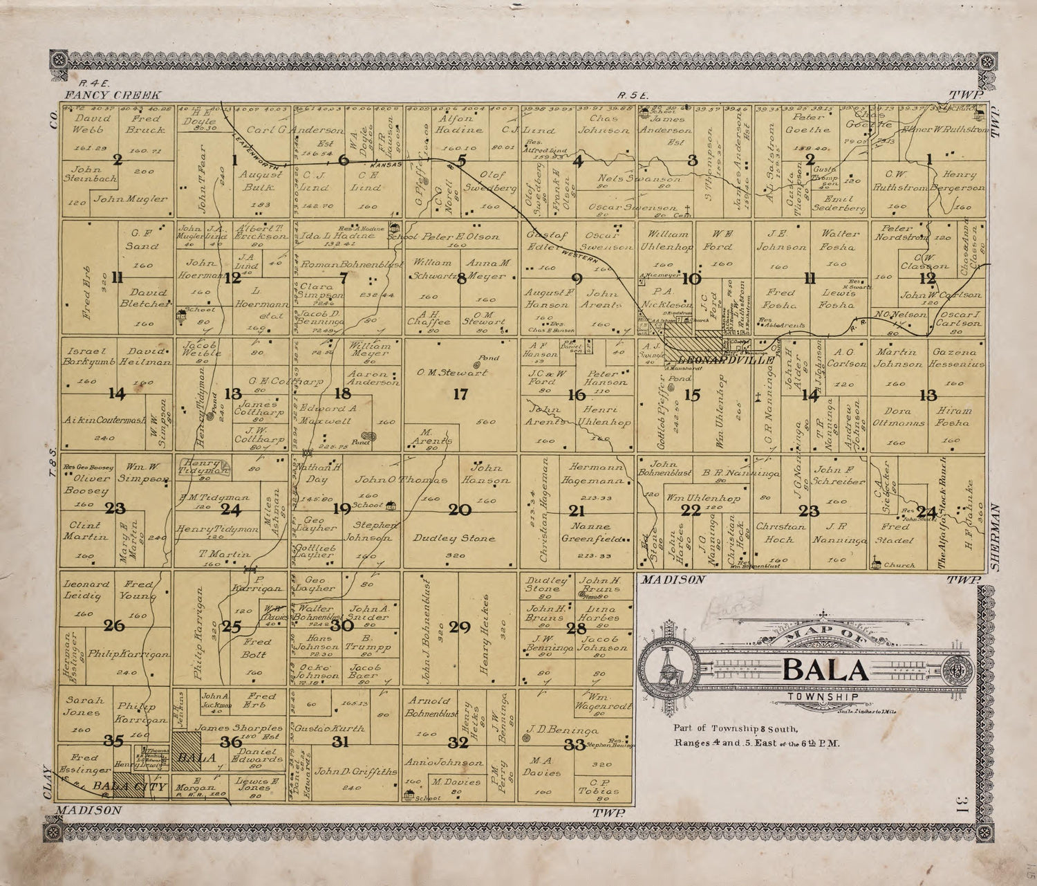 Map of Bala Township from Standard Atlas of Riley County, Kansas : Including a Plat Book of the Villages, Cities and Townships of the County, Map of the State, United States and World, Patrons Directory, Reference Business … 1909 by Relic Map Company