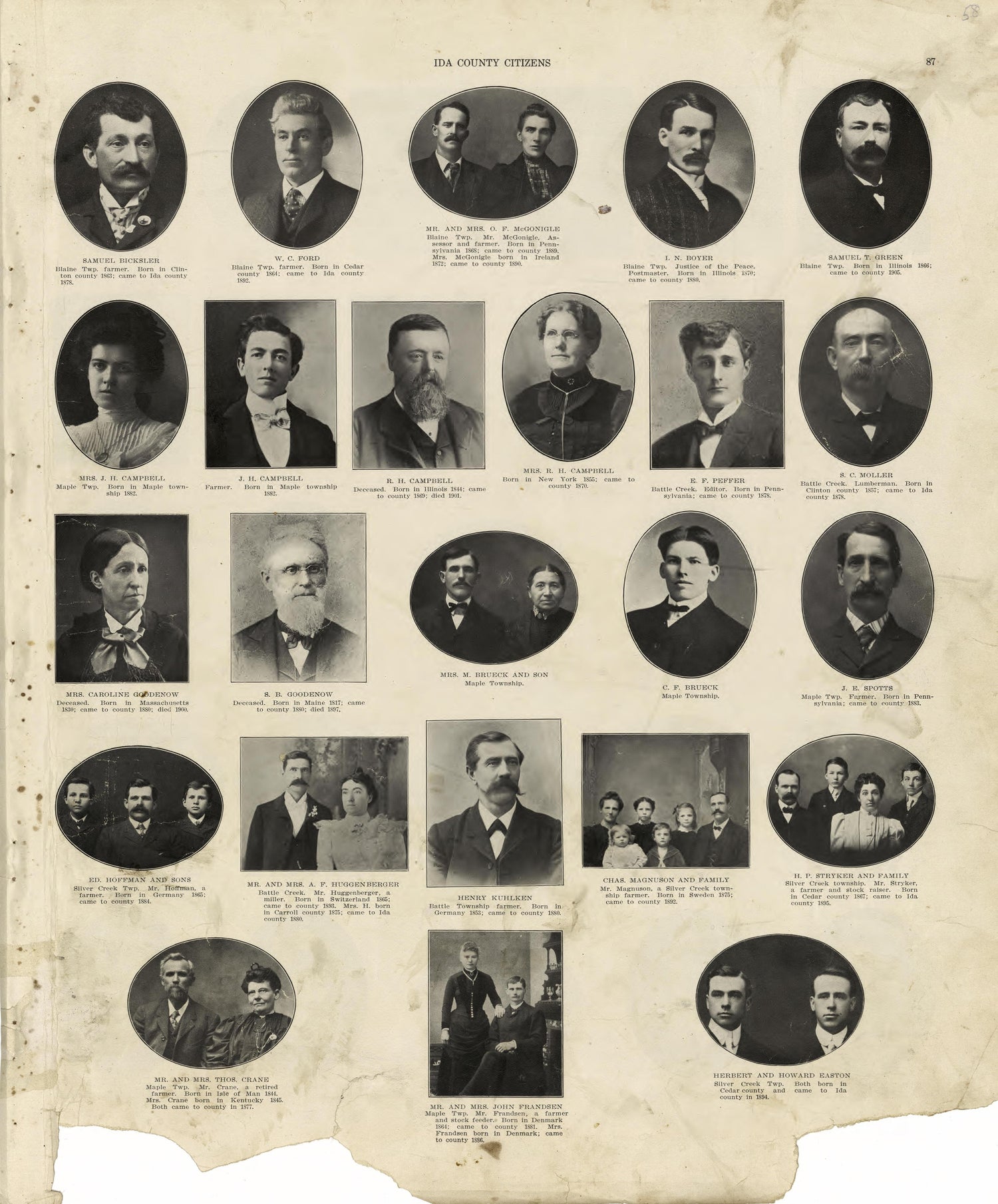 Ida County Citizens - Continued from Atlas of Ida County, Iowa : Containing Maps of Villages, Cities and Townships of the County, Maps of State, United States and World, Farmers Directory, Business Directory, General Information 1906 by Relic Map Company