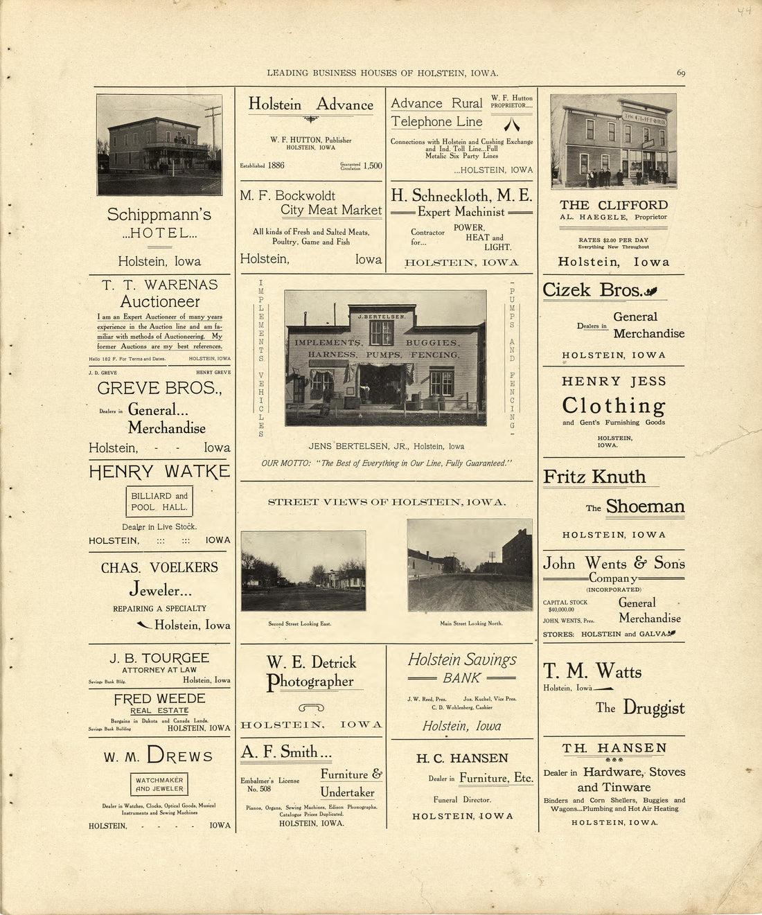 Leading Business Houses of Holstein from Atlas of Ida County, Iowa : Containing Maps of Villages, Cities and Townships of the County, Maps of State, United States and World, Farmers Directory, Business Directory, General Information 1906 by Relic Map Company