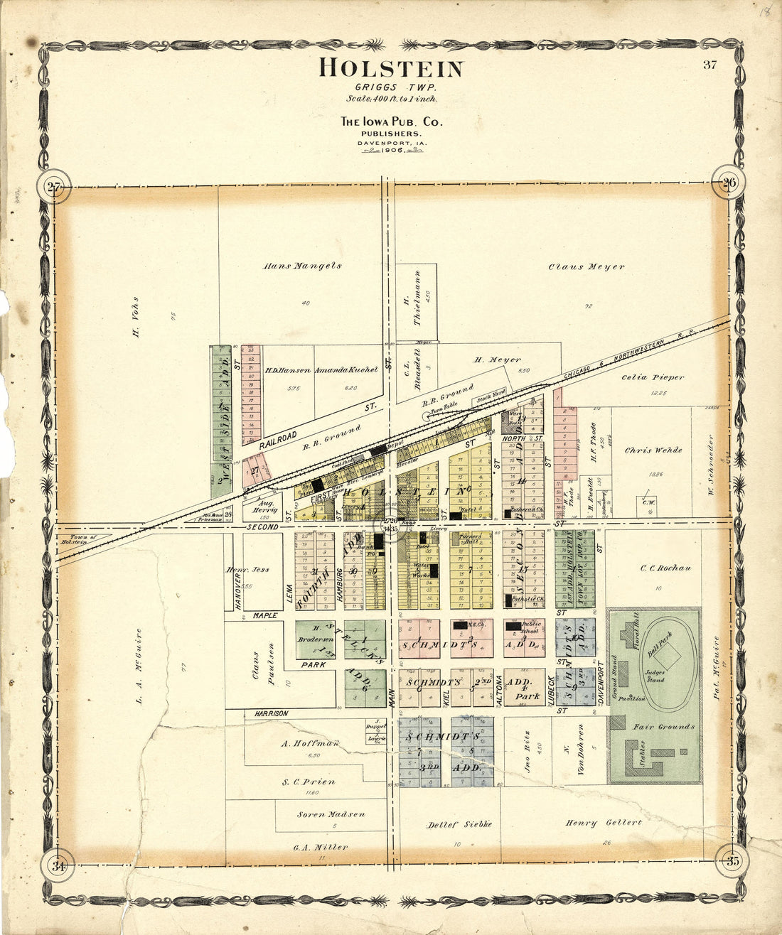 Map of Holstein from Atlas of Ida County, Iowa : Containing Maps of Villages, Cities and Townships of the County, Maps of State, United States and World, Farmers Directory, Business Directory, General Information 1906 by Relic Map Company