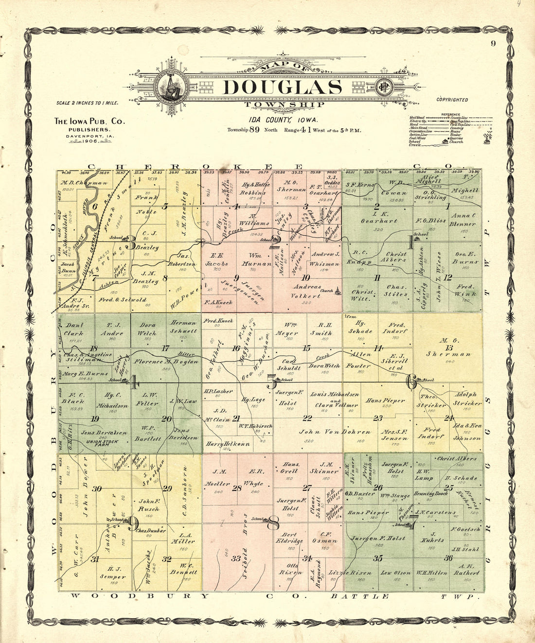 Map of Douglas Township from Atlas of Ida County, Iowa : Containing Maps of Villages, Cities and Townships of the County, Maps of State, United States and World, Farmers Directory, Business Directory, General Information 1906 by Relic Map Company