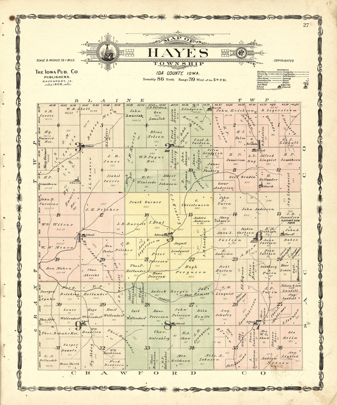 Map of Hayes Township from Atlas of Ida County, Iowa : Containing Maps of Villages, Cities and Townships of the County, Maps of State, United States and World, Farmers Directory, Business Directory, General Information 1906 by Relic Map Company