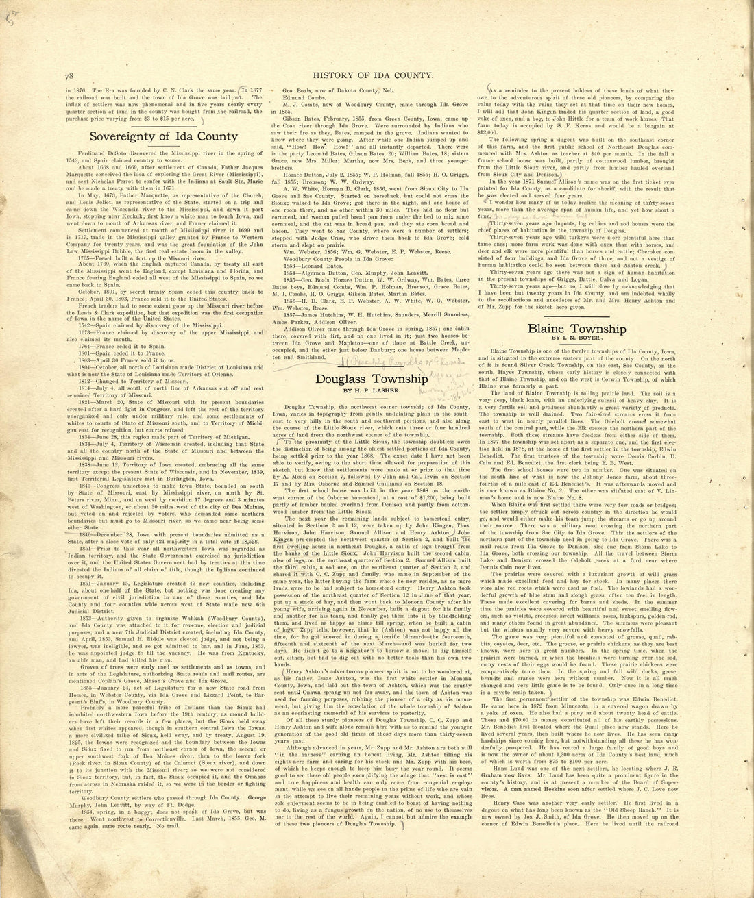 History of Ida County - Continued from Atlas of Ida County, Iowa : Containing Maps of Villages, Cities and Townships of the County, Maps of State, United States and World, Farmers Directory, Business Directory, General Information 1906 by Relic Map Company