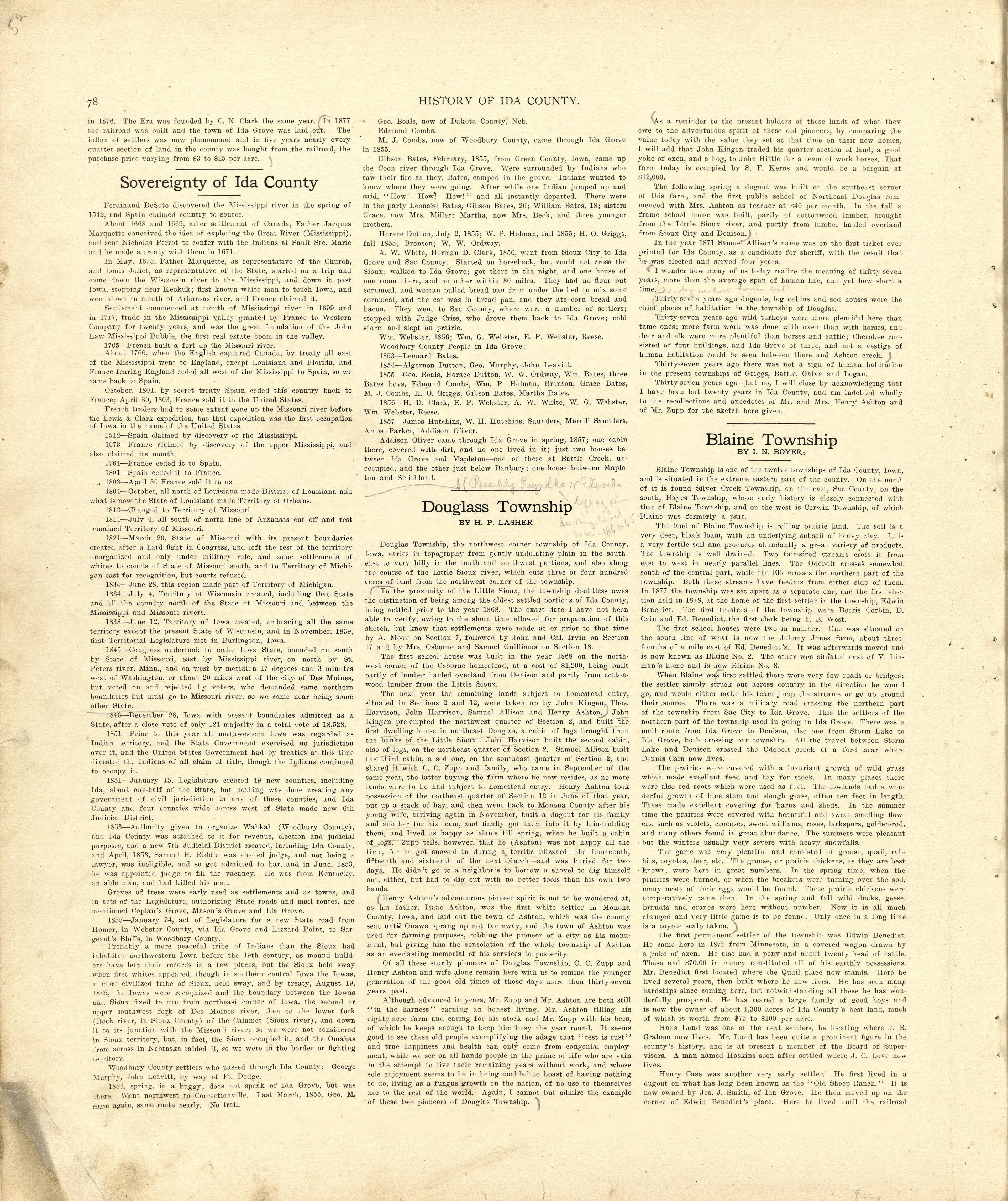 History of Ida County - Continued from Atlas of Ida County, Iowa : Containing Maps of Villages, Cities and Townships of the County, Maps of State, United States and World, Farmers Directory, Business Directory, General Information 1906 by Relic Map Company