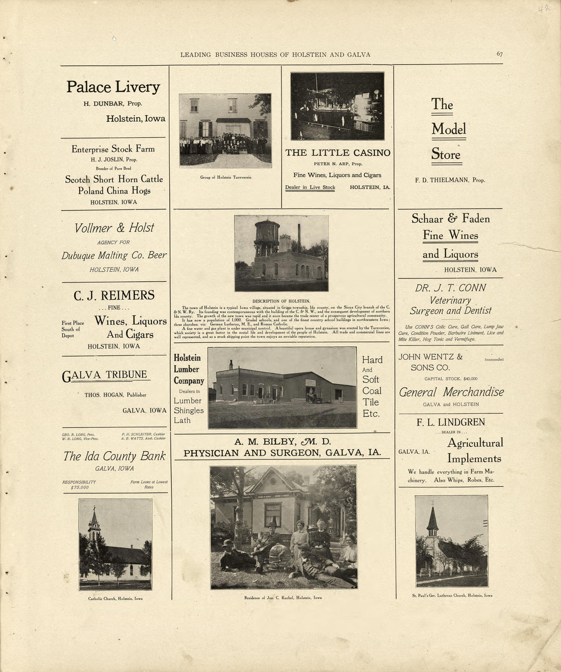 Leading Business Houses of Holstein and Galva from Atlas of Ida County, Iowa : Containing Maps of Villages, Cities and Townships of the County, Maps of State, United States and World, Farmers Directory, Business Directory, General Information 1906 by Relic Map Company