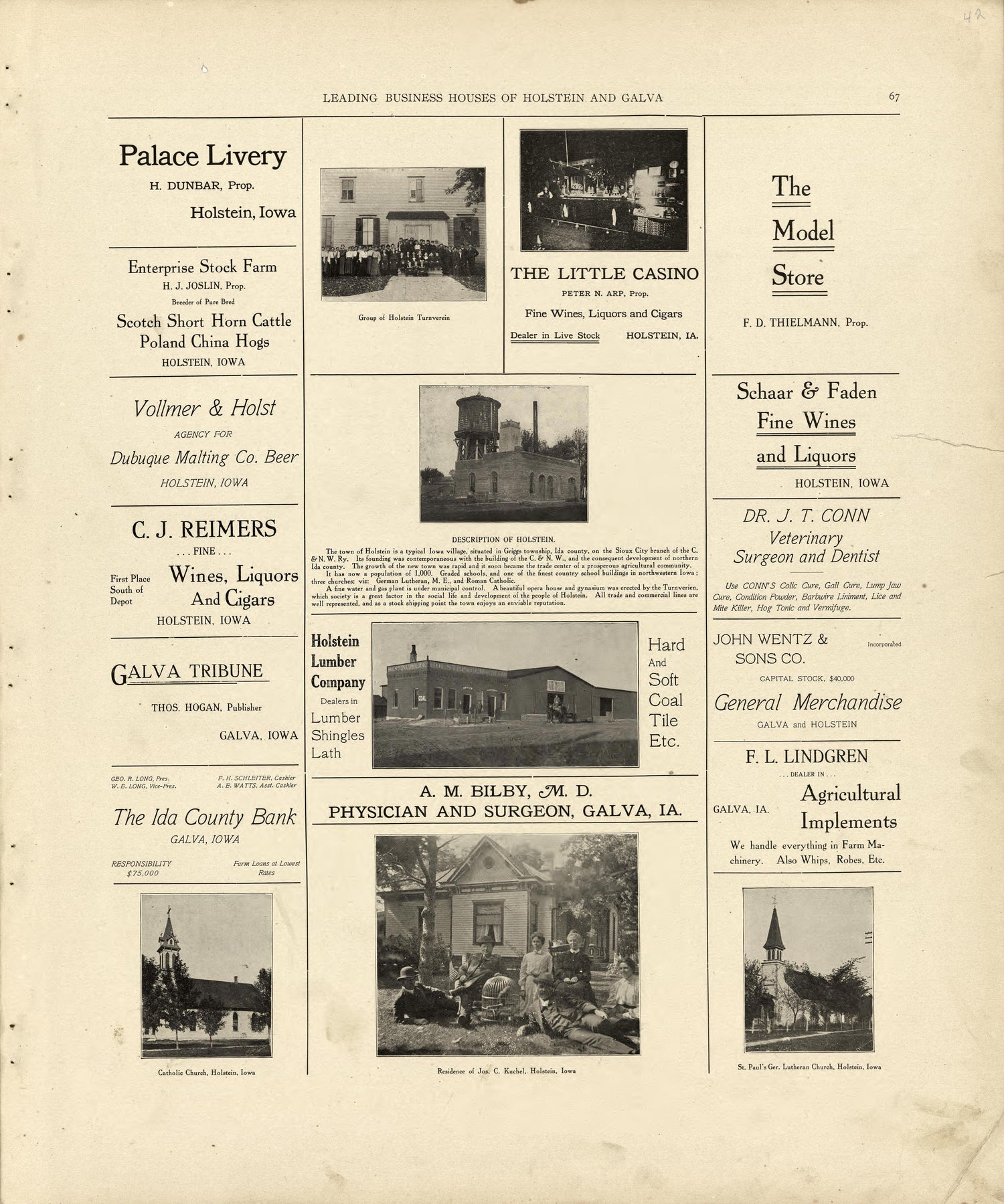 Leading Business Houses of Holstein and Galva from Atlas of Ida County, Iowa : Containing Maps of Villages, Cities and Townships of the County, Maps of State, United States and World, Farmers Directory, Business Directory, General Information 1906 by Relic Map Company