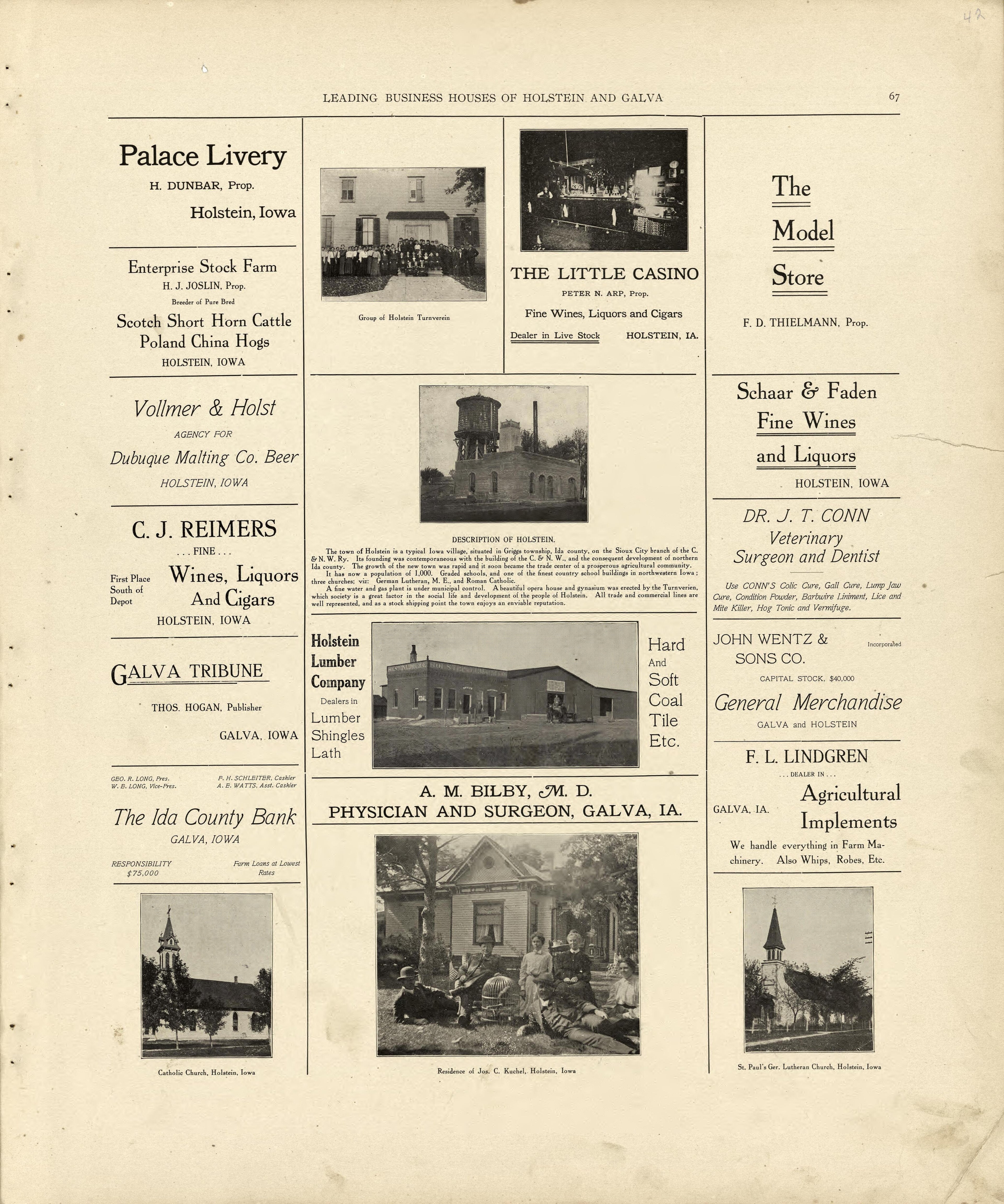 Leading Business Houses of Holstein and Galva from Atlas of Ida County, Iowa : Containing Maps of Villages, Cities and Townships of the County, Maps of State, United States and World, Farmers Directory, Business Directory, General Information 1906 by Relic Map Company