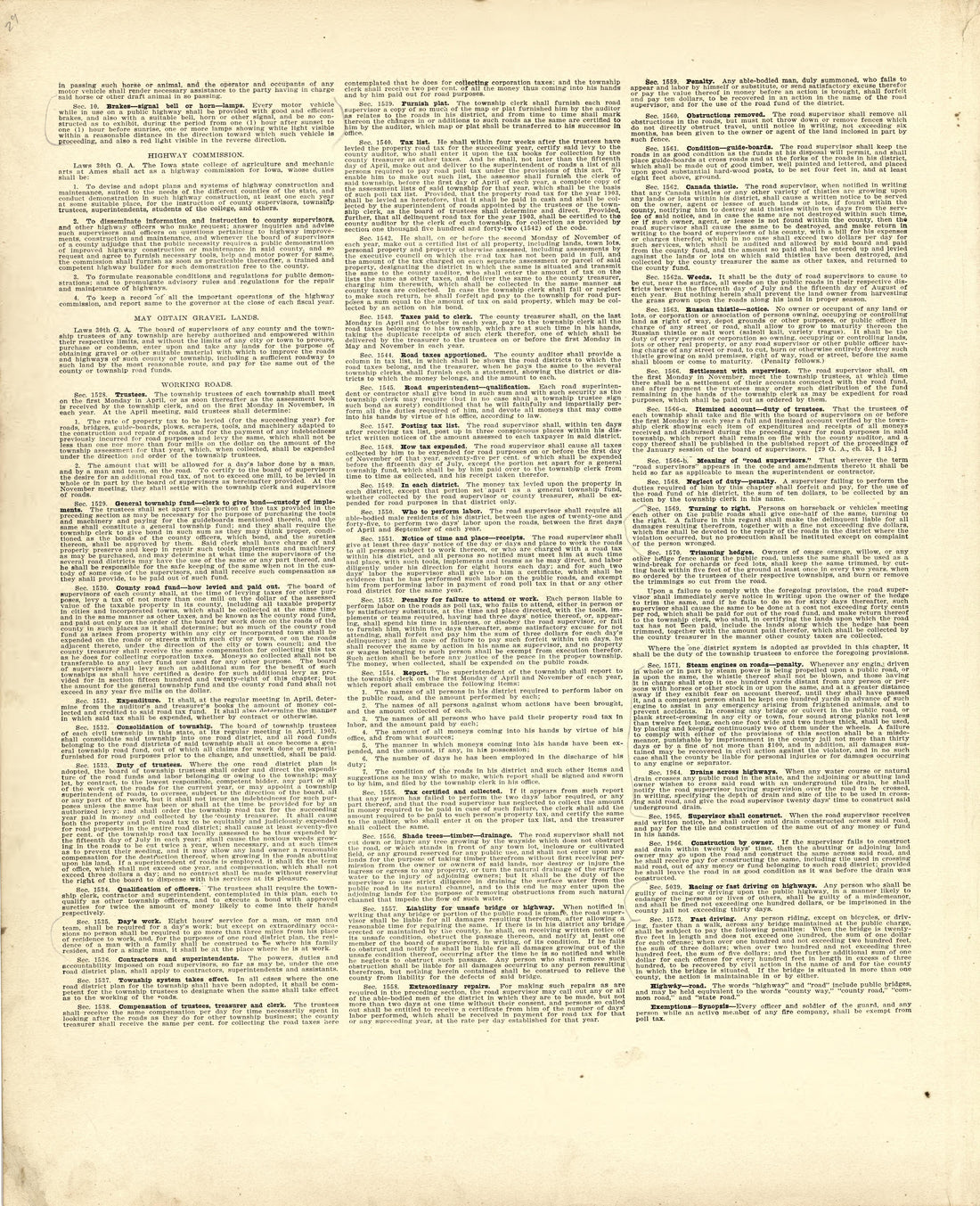 Road Laws of Iowa - Continued from Atlas of Ida County, Iowa : Containing Maps of Villages, Cities and Townships of the County, Maps of State, United States and World, Farmers Directory, Business Directory, General Information 1906 by Relic Map Company