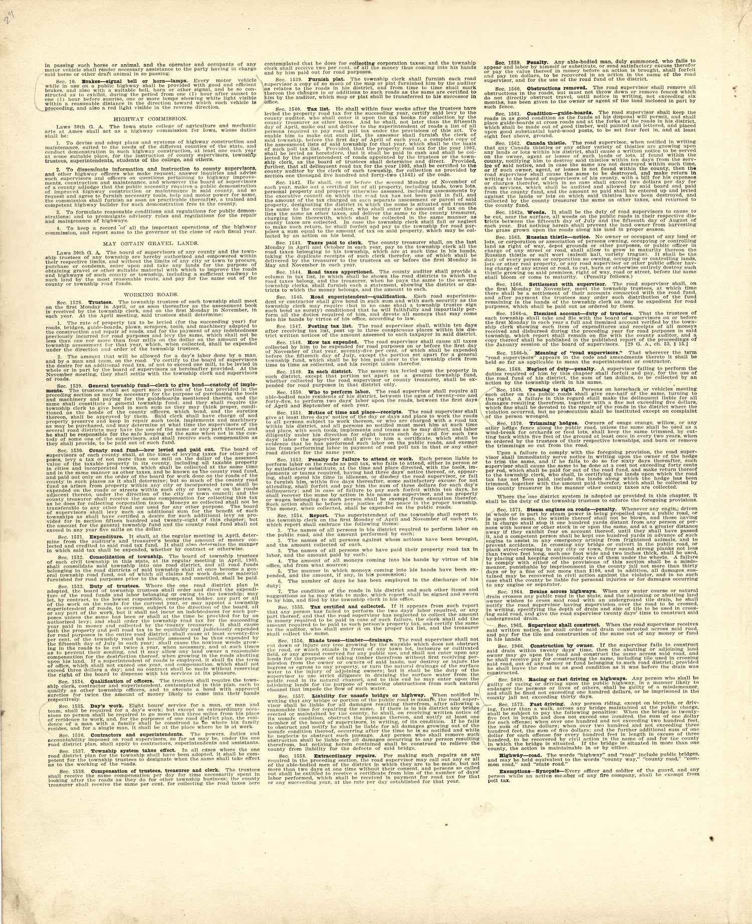 Road Laws of Iowa - Continued from Atlas of Ida County, Iowa : Containing Maps of Villages, Cities and Townships of the County, Maps of State, United States and World, Farmers Directory, Business Directory, General Information 1906 by Relic Map Company