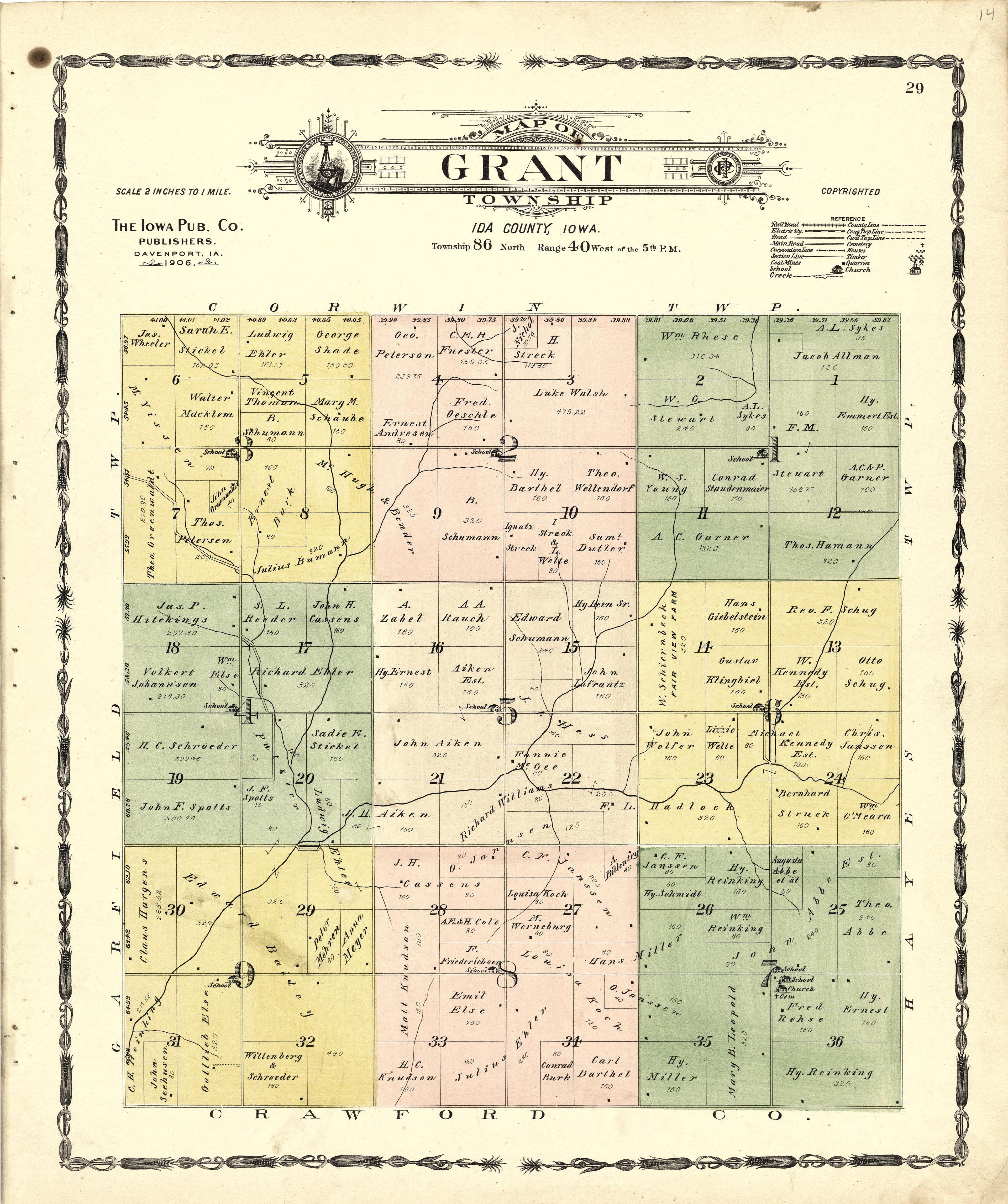 Map of Grant Township from Atlas of Ida County, Iowa : Containing Maps of Villages, Cities and Townships of the County, Maps of State, United States and World, Farmers Directory, Business Directory, General Information 1906 by Relic Map Company